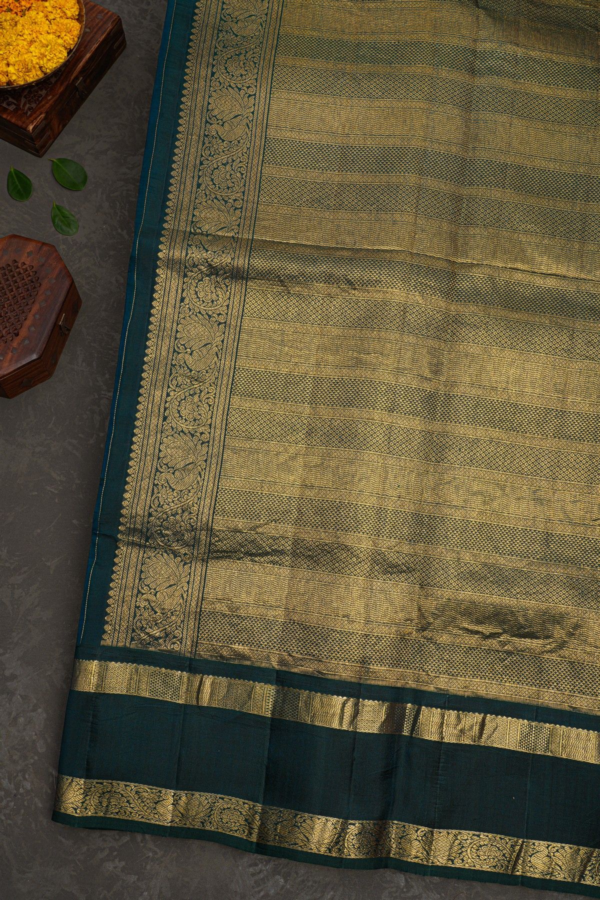 Kancheepuram Eco Print Silk Off White Saree