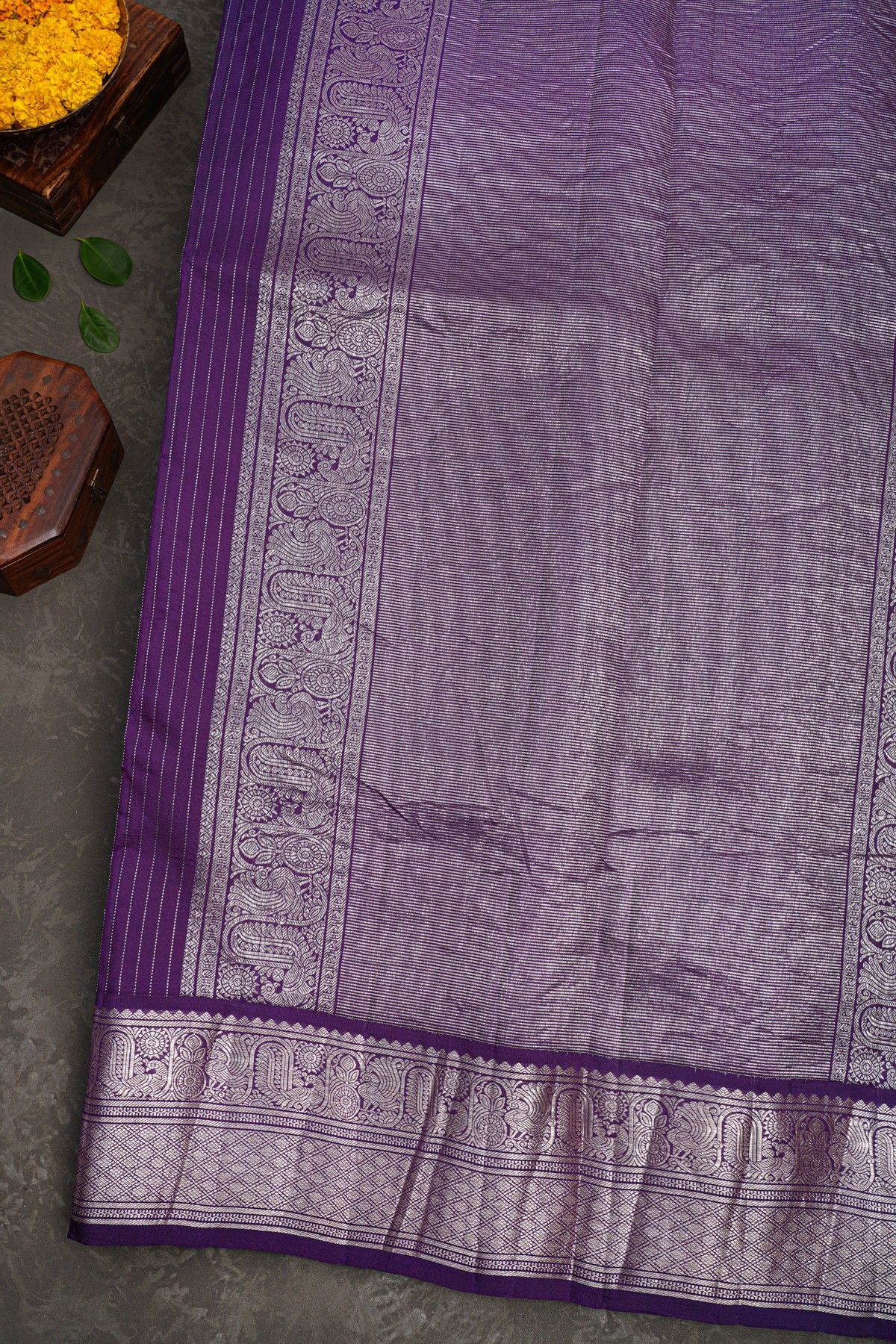Kancheepuram Eco Print Silk Cream Saree