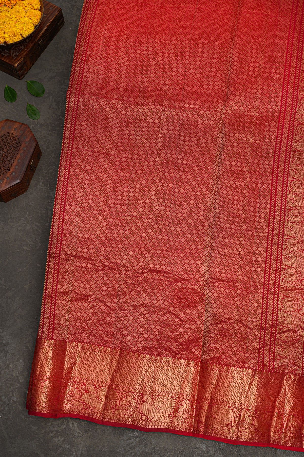 Kancheepuram Eco Print Silk Off White Saree