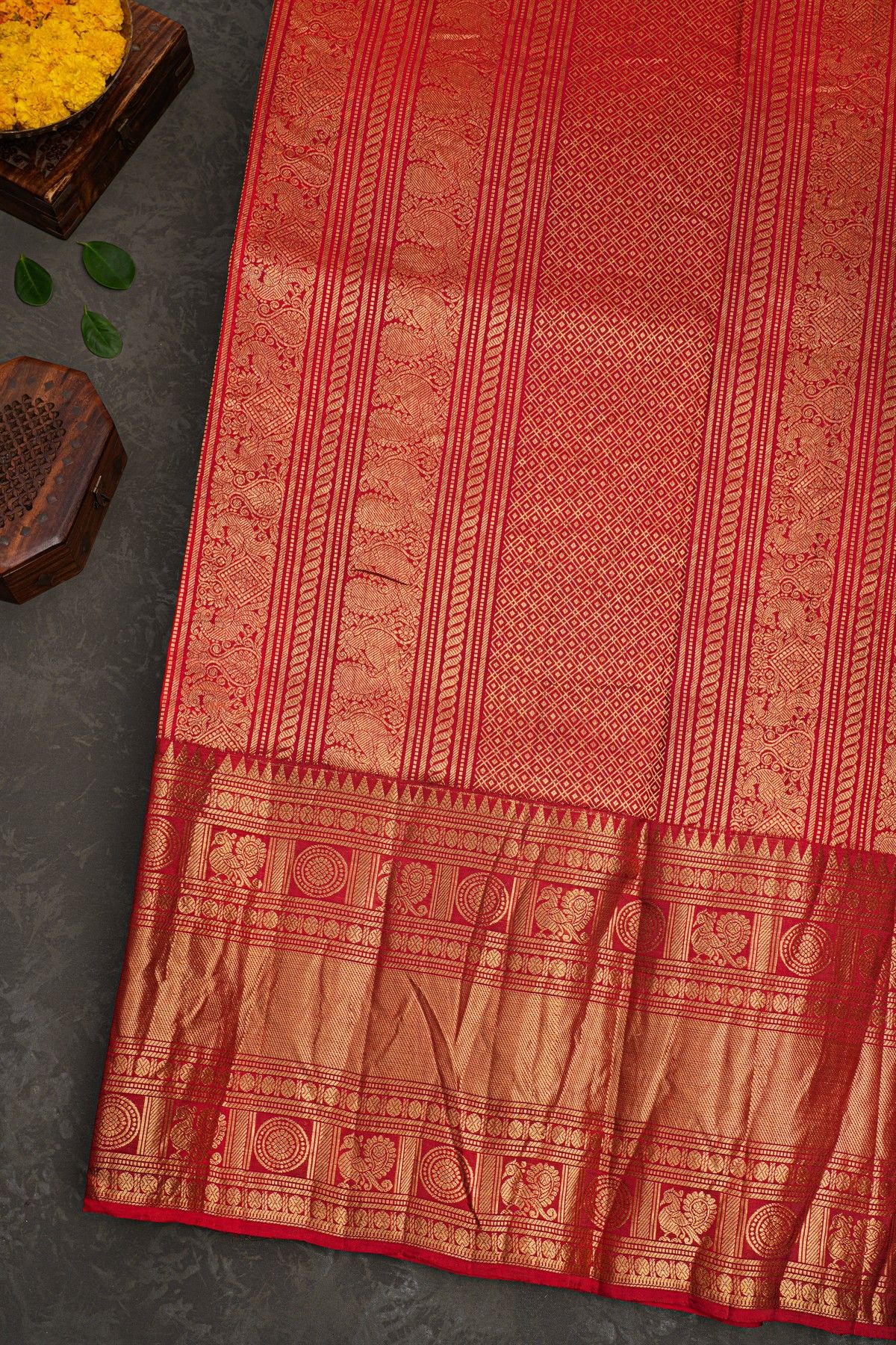 Kancheepuram Eco Print Silk Off White Saree