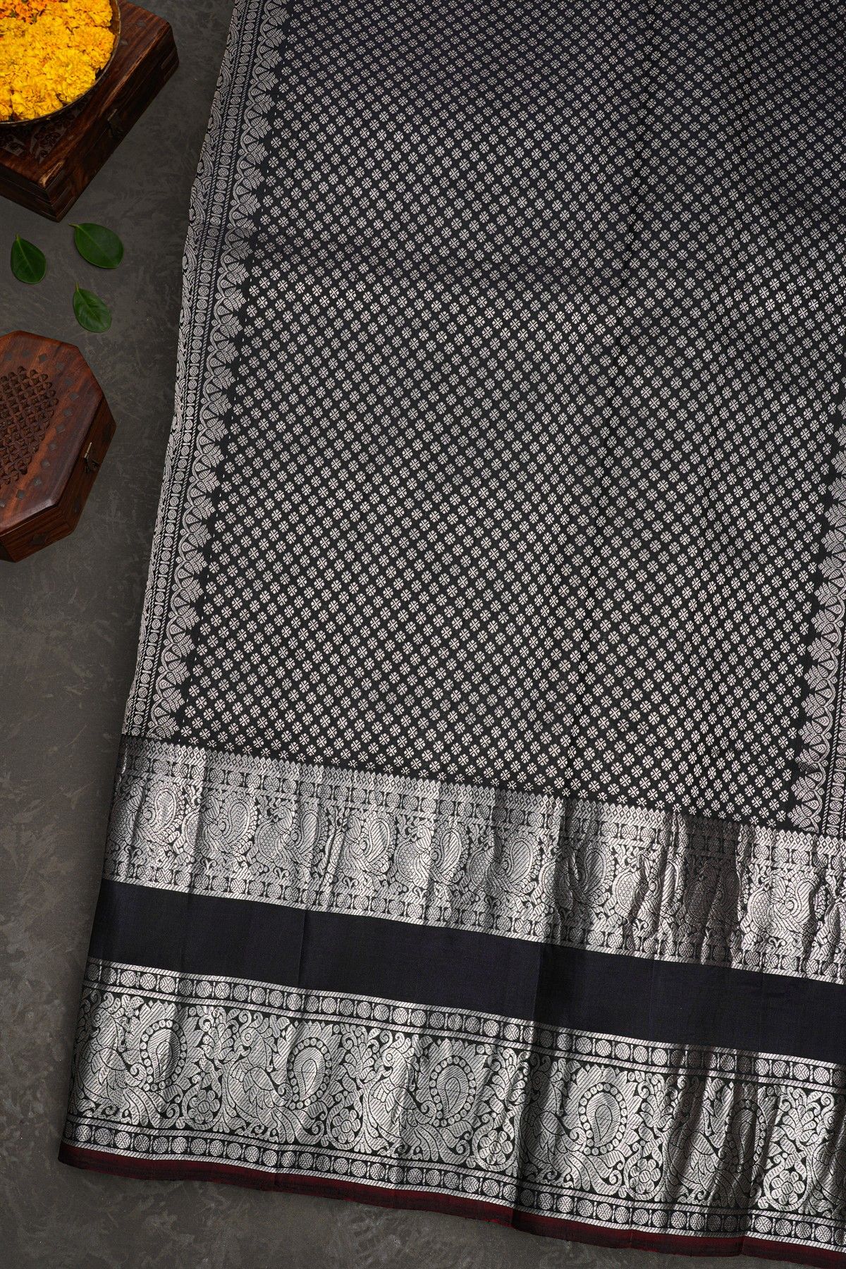 Kancheepuram Eco Print Silk Sky Blue Saree