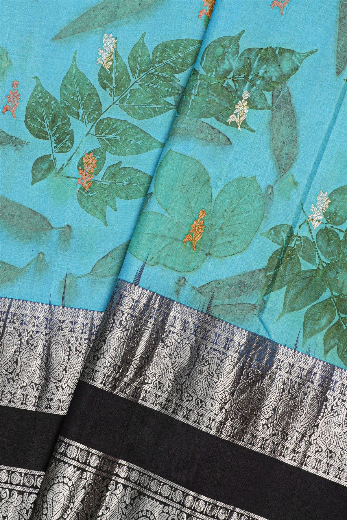 Kancheepuram Eco Print Silk Sky Blue Saree