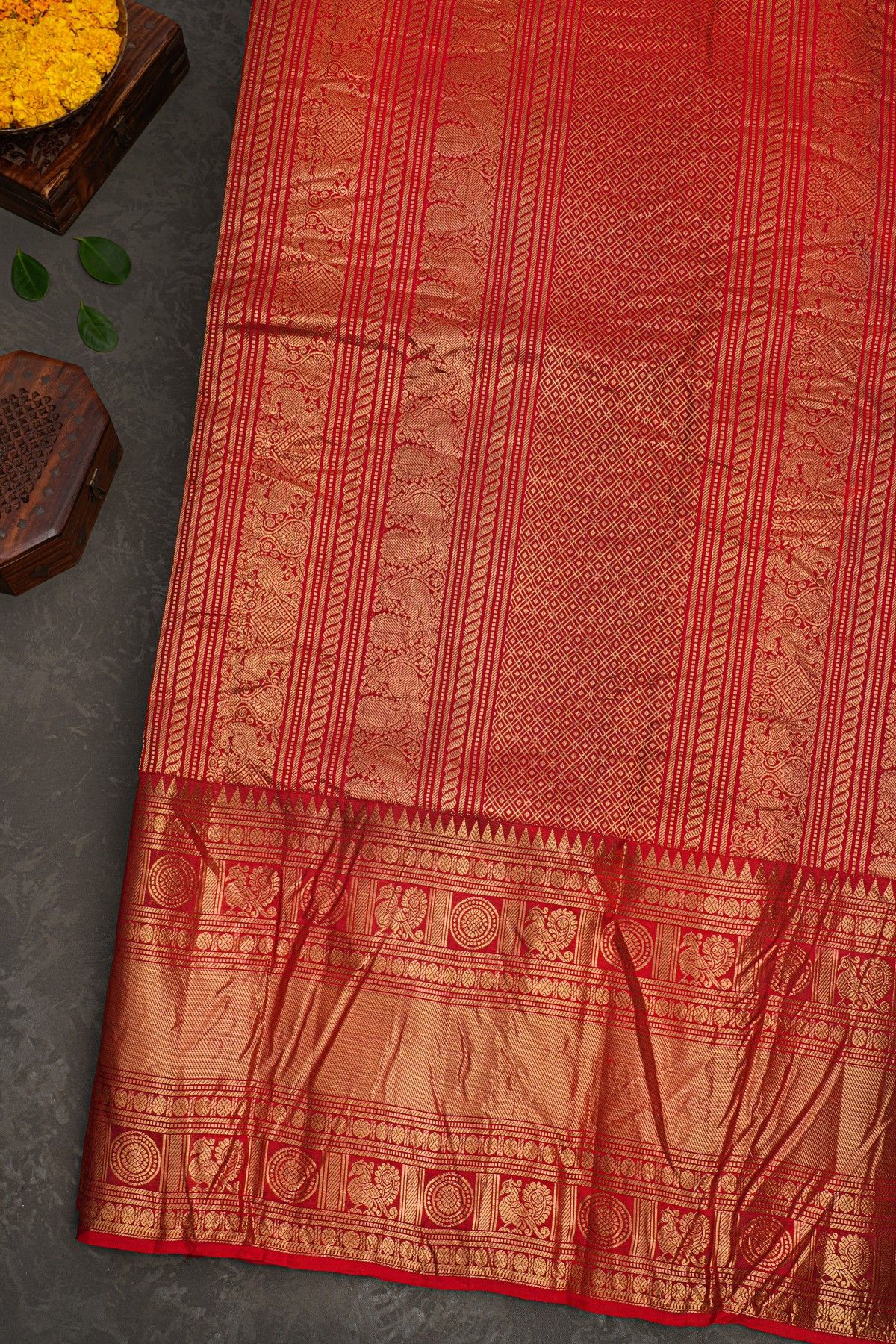 Kancheepuram Eco Print Silk Off White Saree