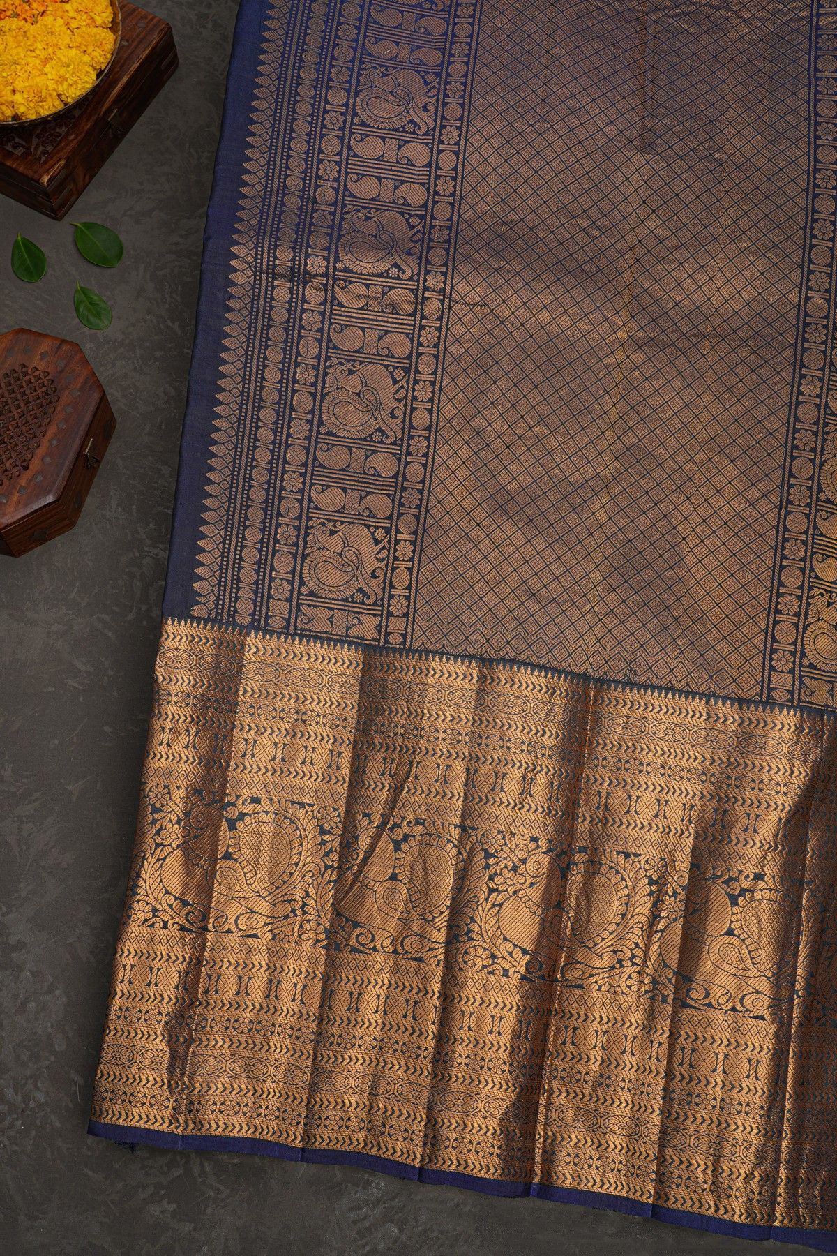 Kancheepuram Eco Print Silk Yellow Saree