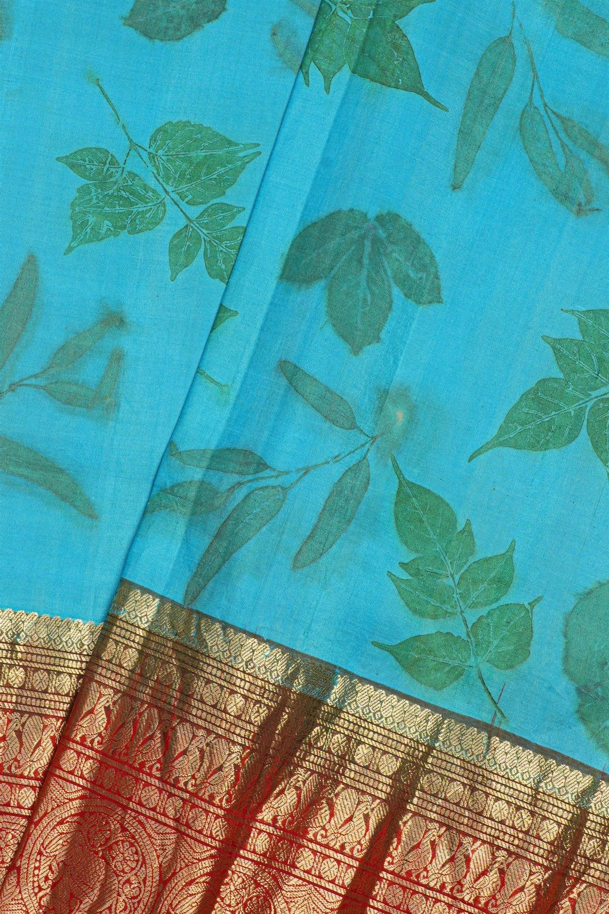 Kancheepuram Eco Print Silk Sky Blue Saree