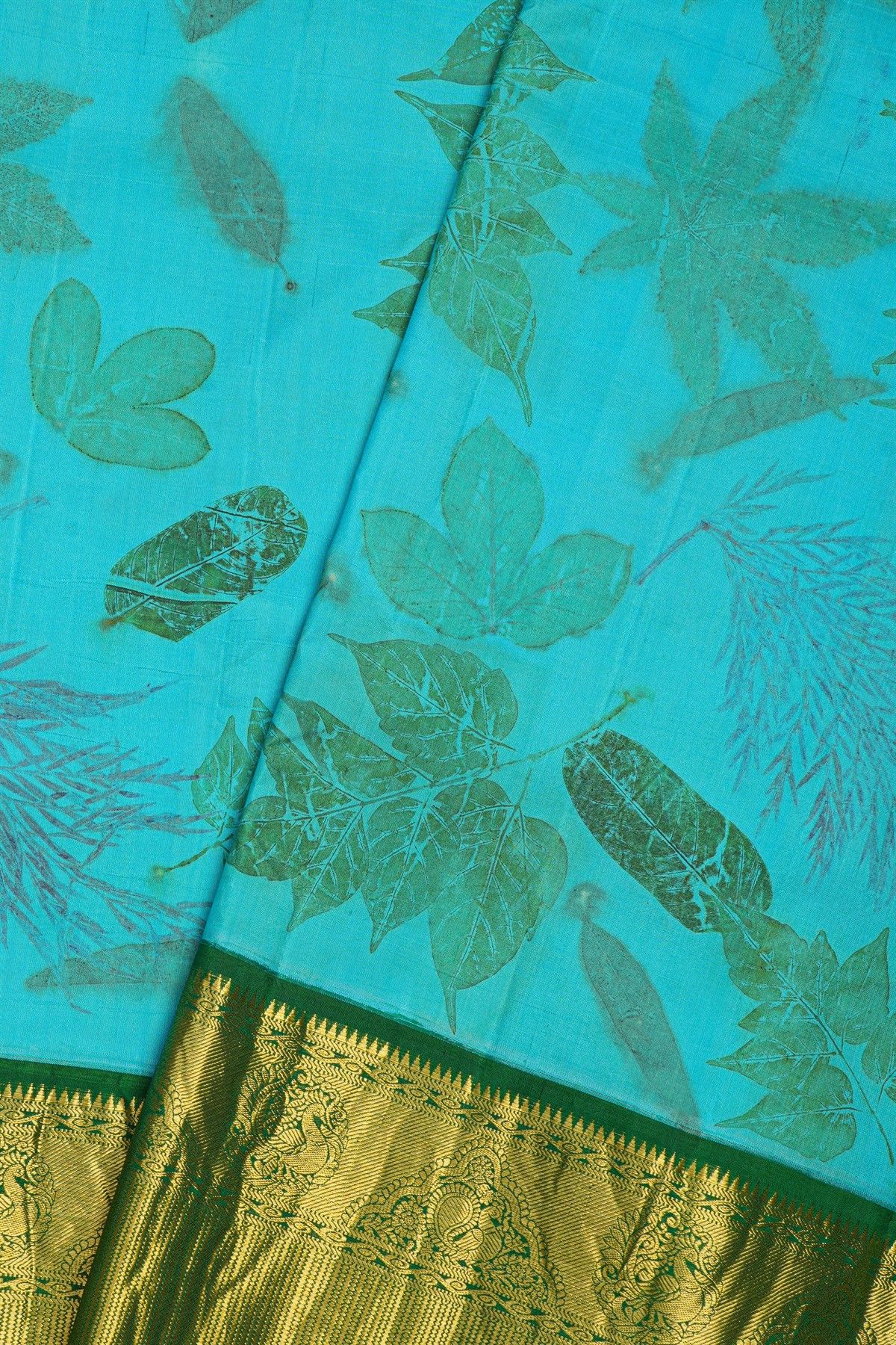 Kancheepuram Eco Print Silk Sky Blue Saree