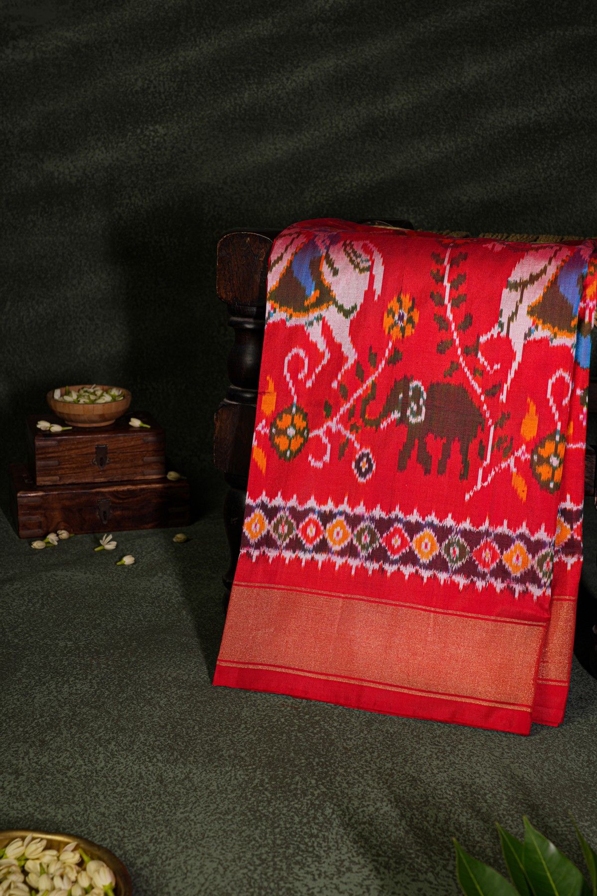 Ikat Silk Red Saree