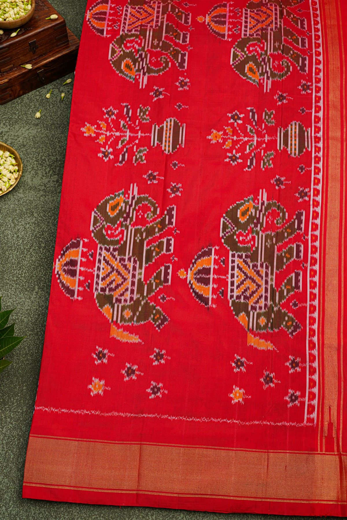 Ikat Silk Red Saree