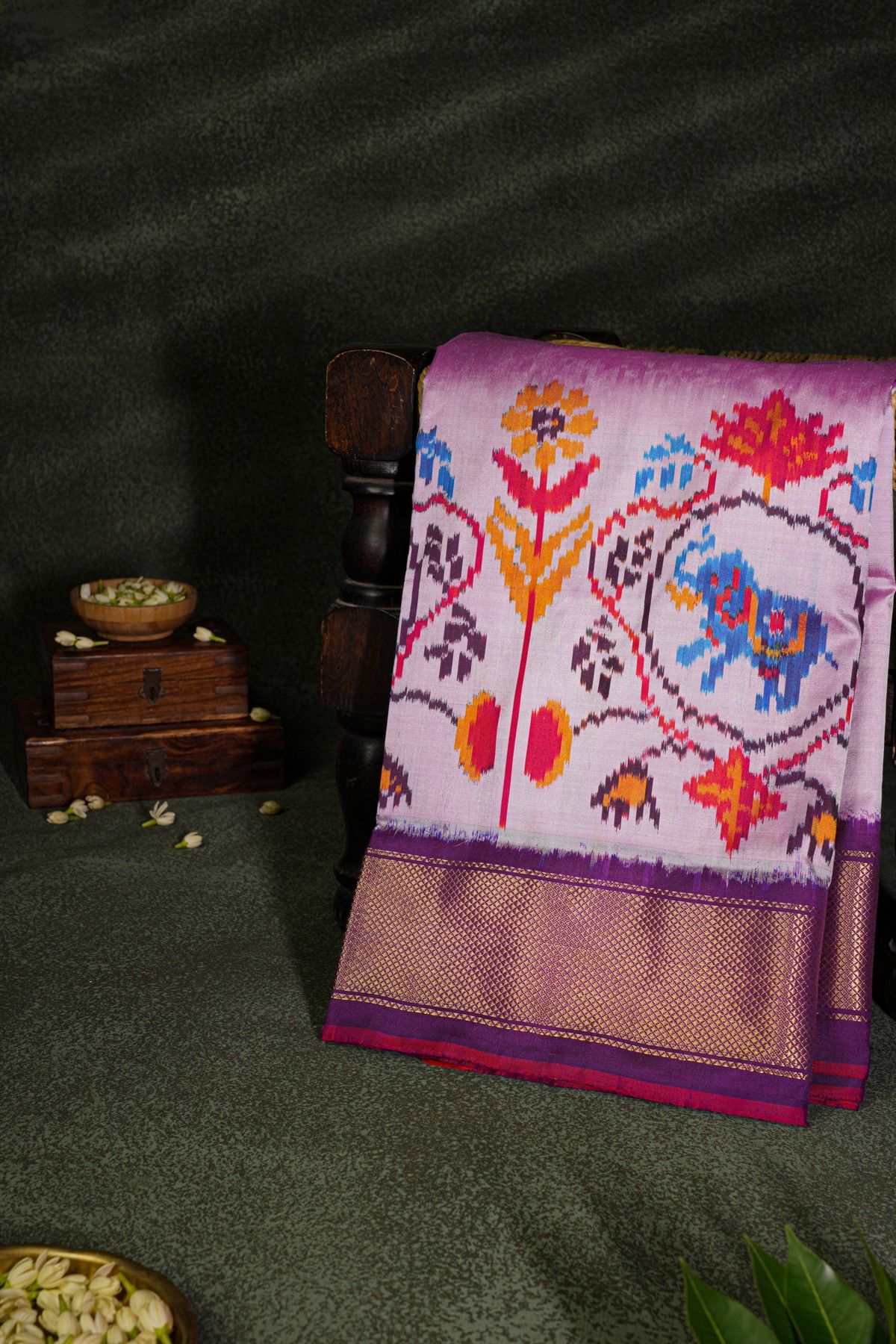 Ikat Silk Light Pink Saree