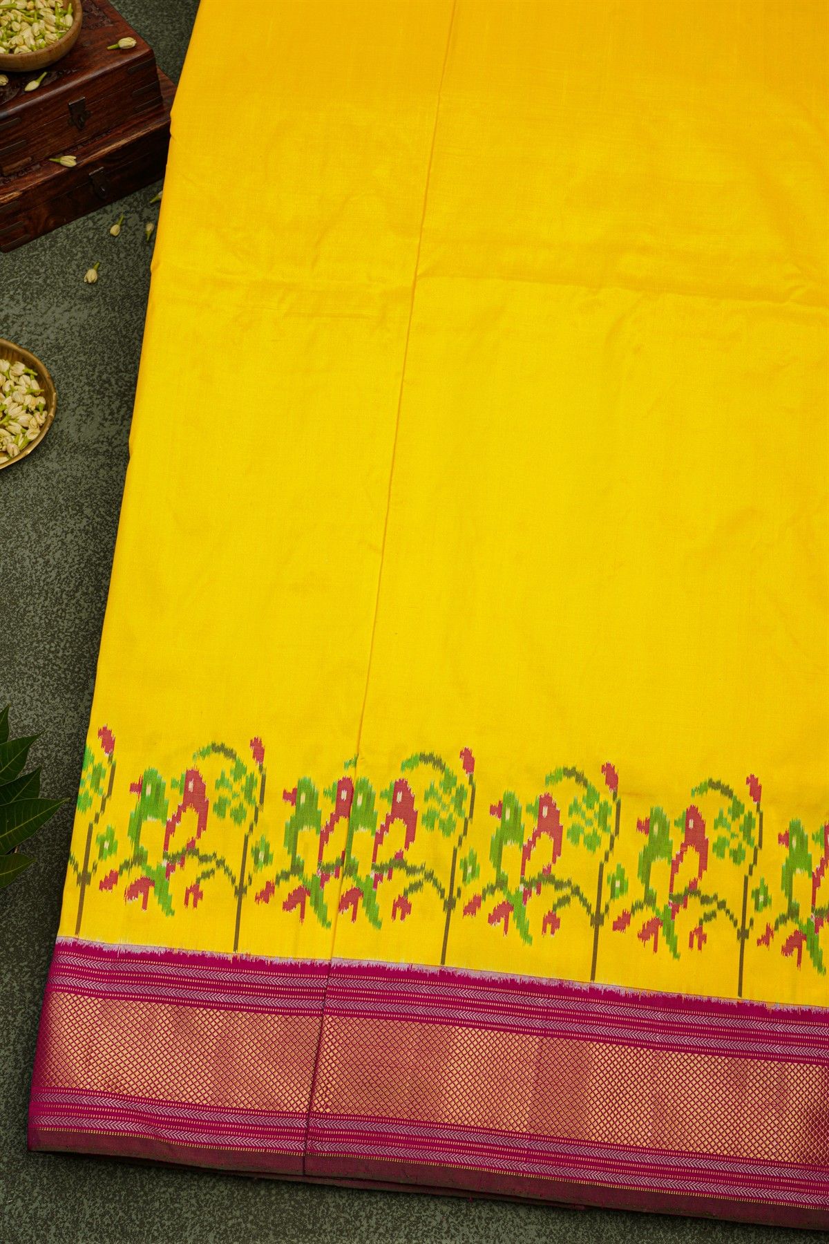 Ikat Silk Yellow Saree
