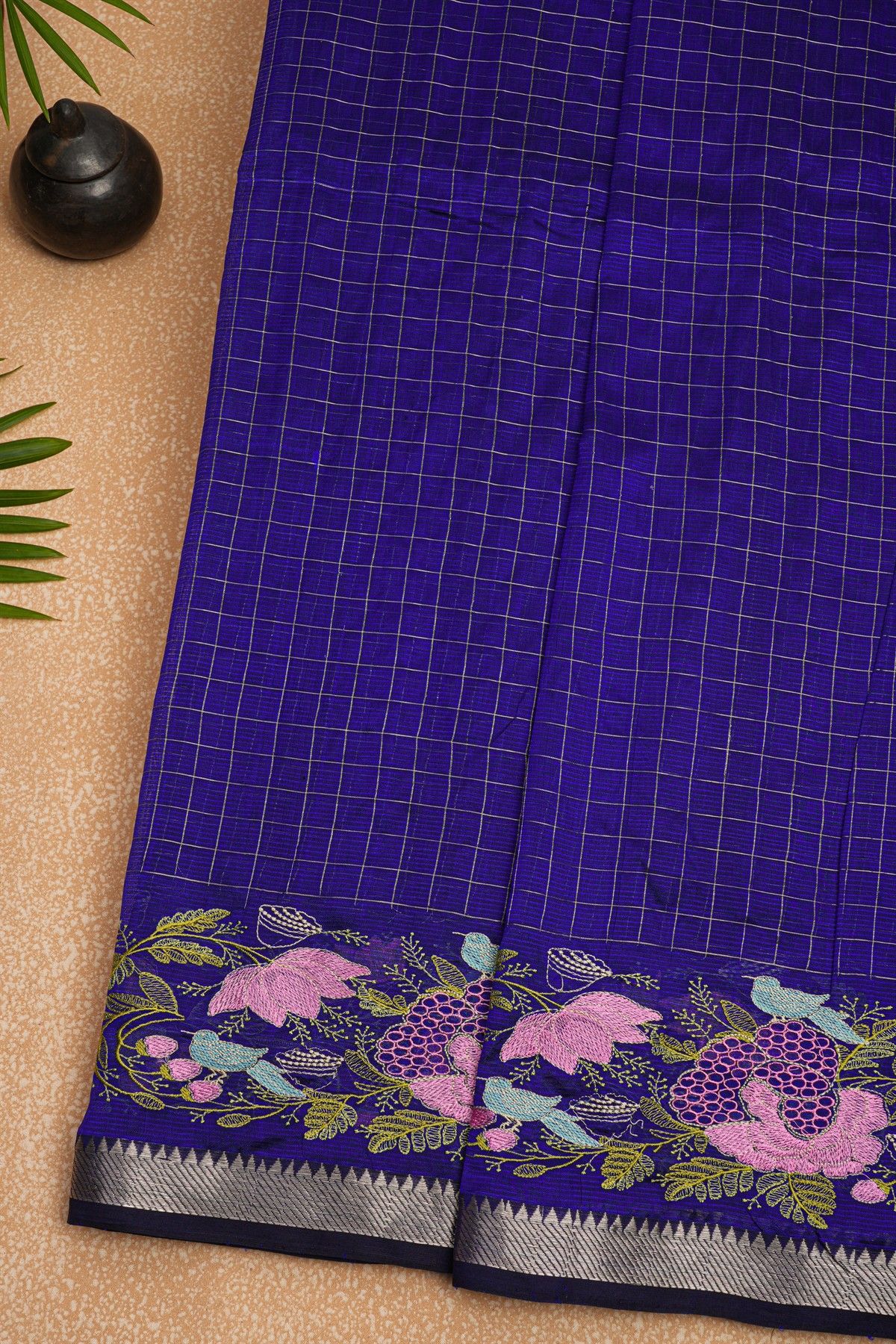 Mangalagiri Silk Navy Blue Saree