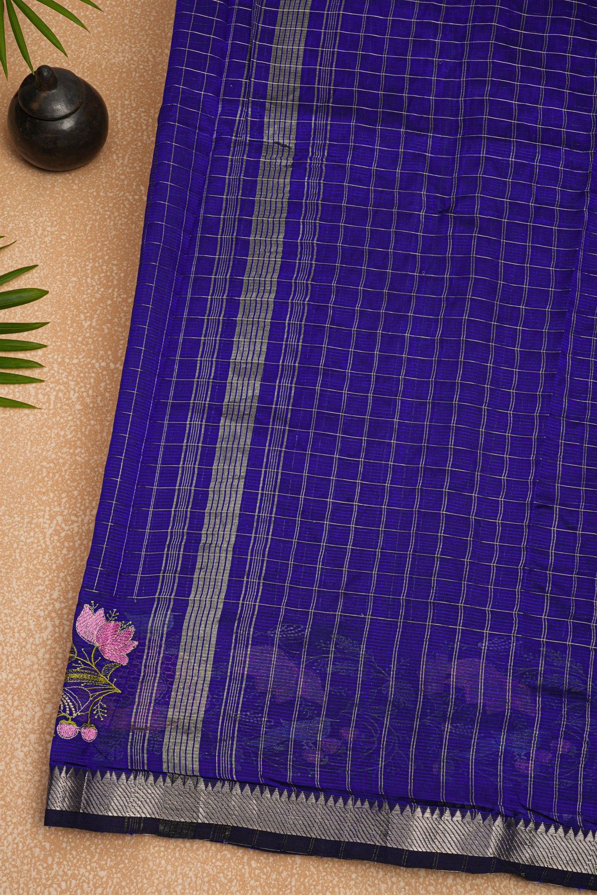 Mangalagiri Silk Navy Blue Saree