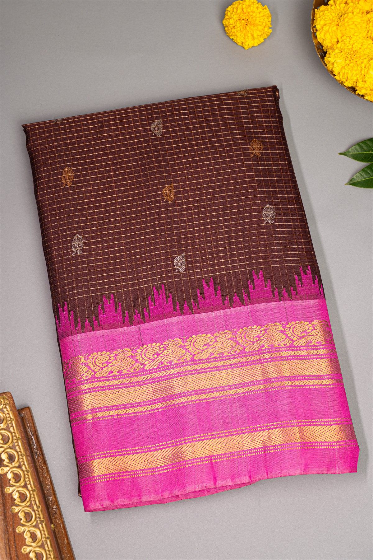 Gadwal Silk Brown Saree
