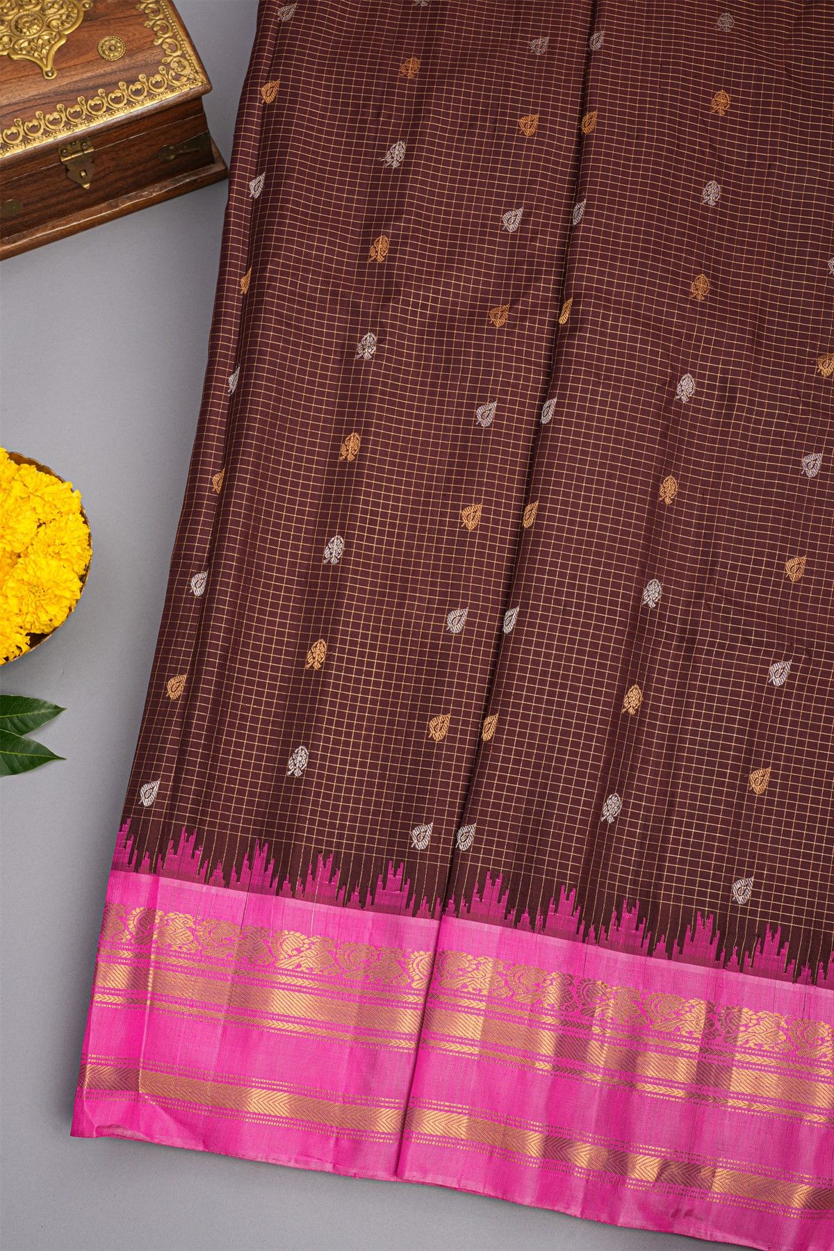 Gadwal Silk Brown Saree