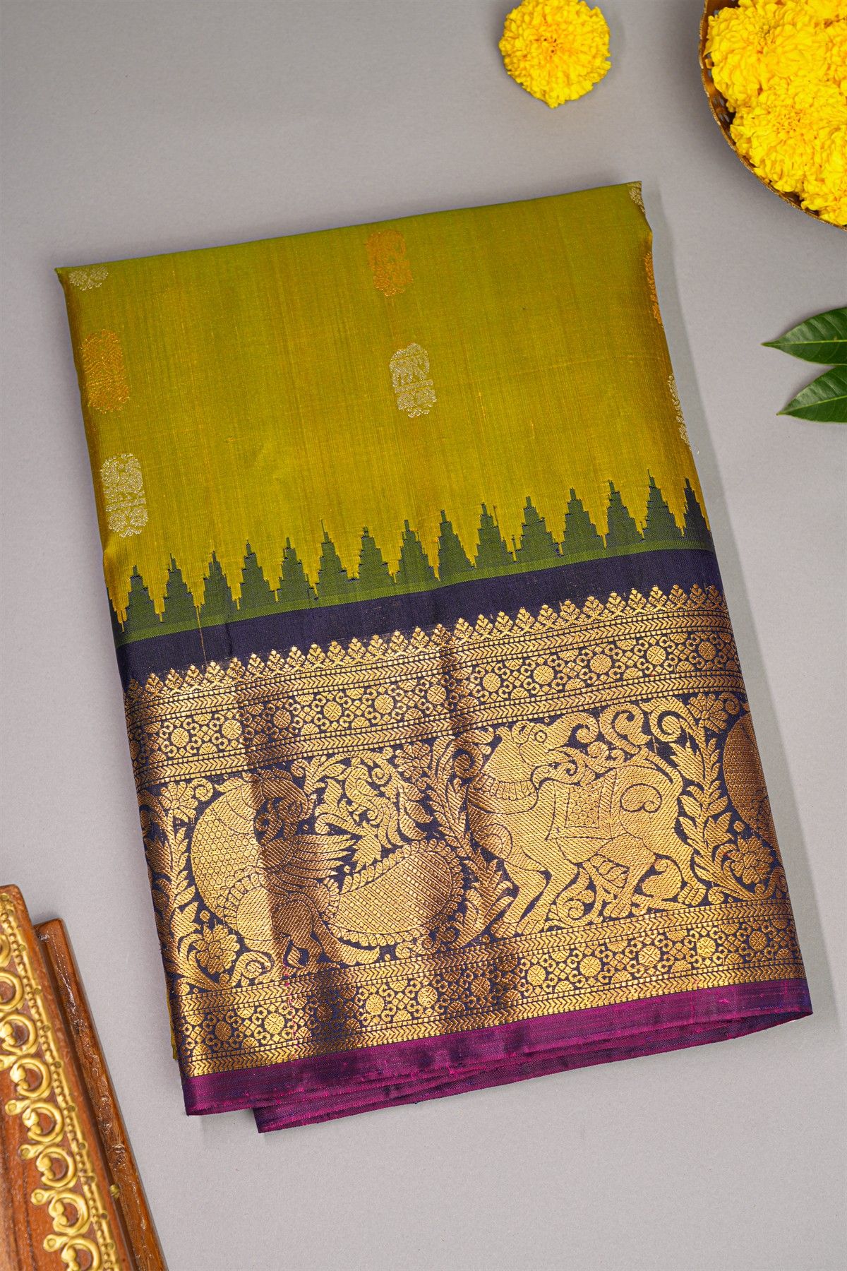 Gadwal Silk Lime Green Saree