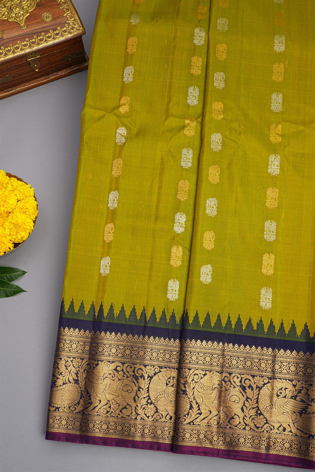 Gadwal Silk Lime Green Saree