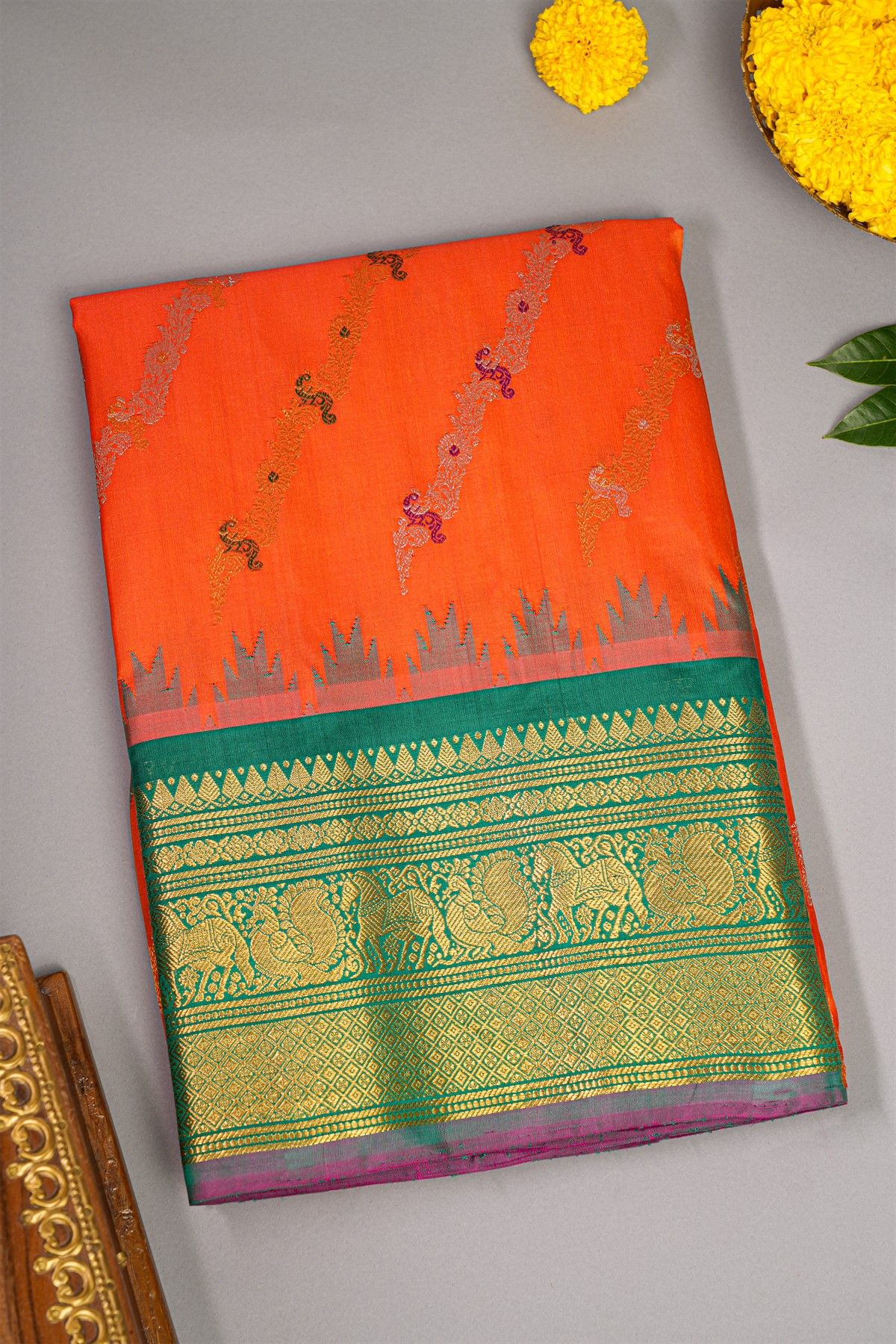 Gadwal Silk Orange Saree