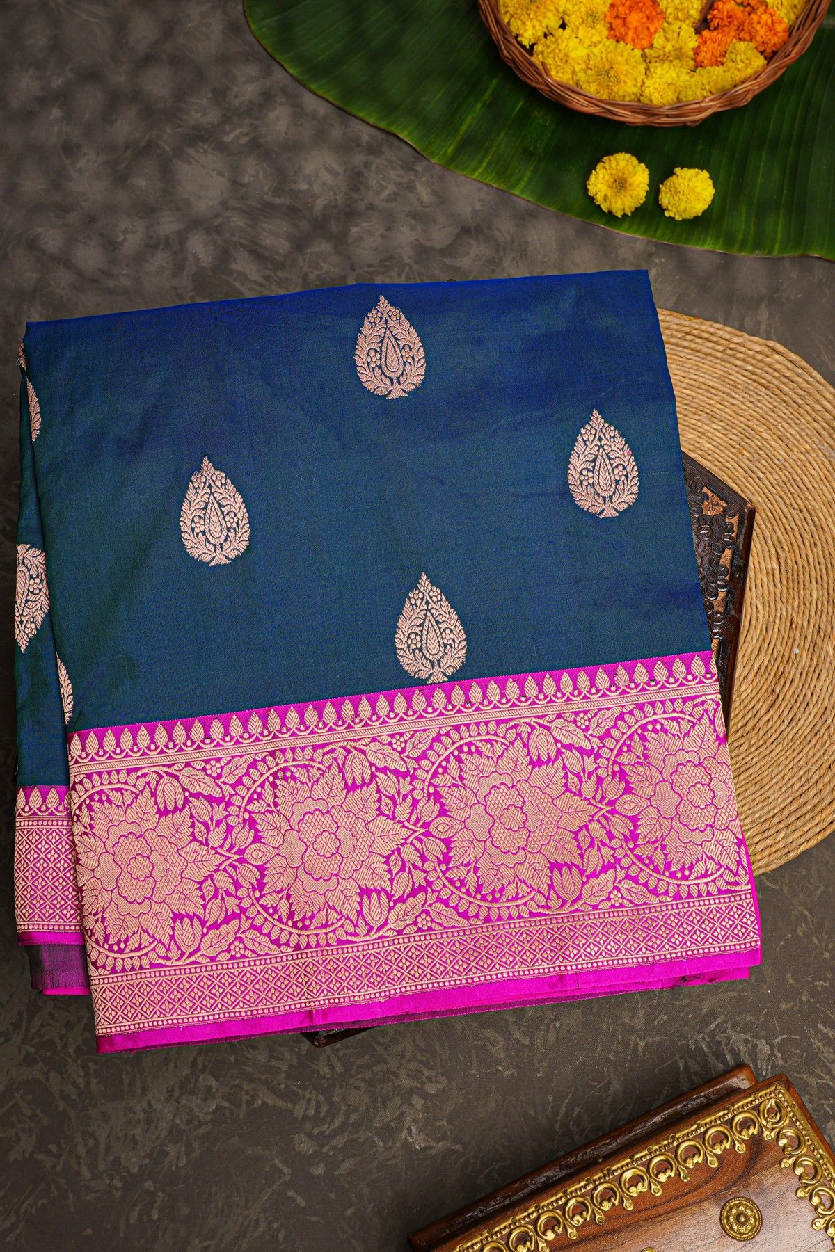 Banarasi Silk Peacock Blue Saree