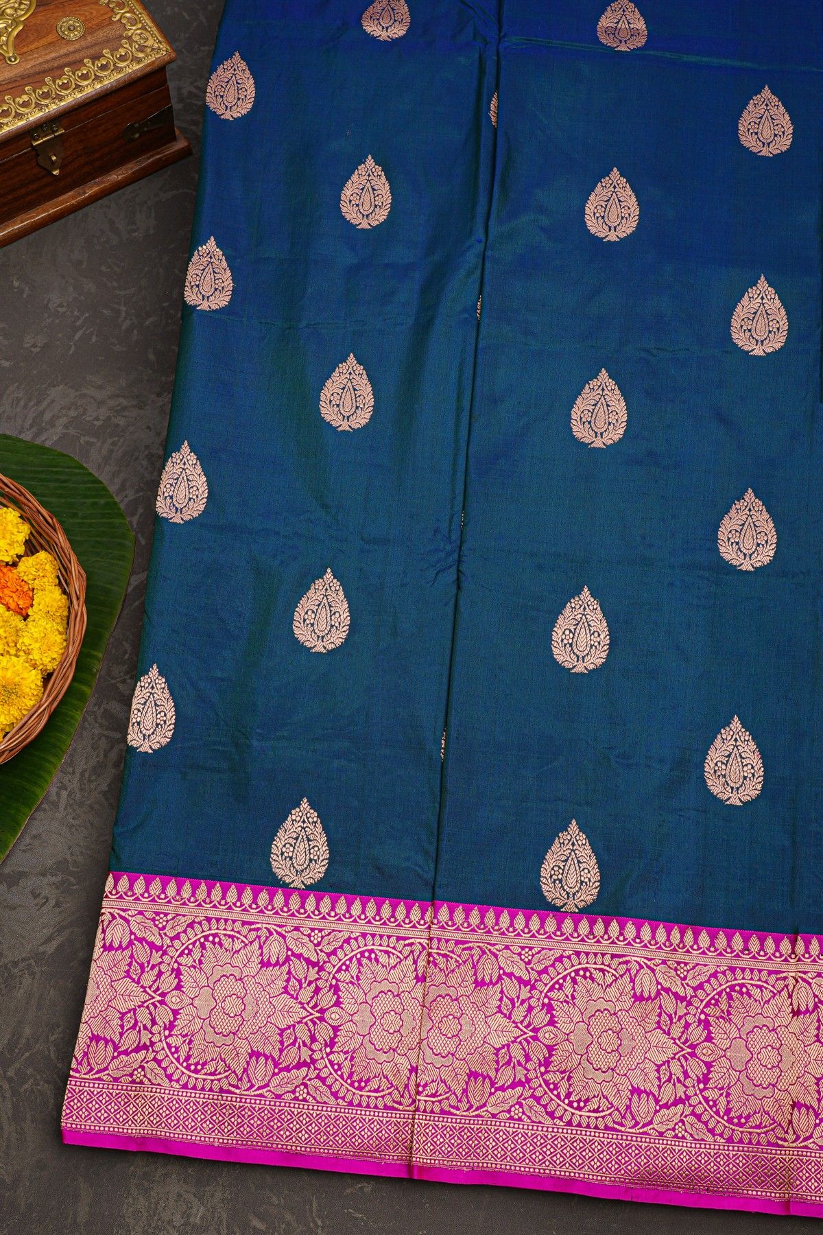 Banarasi Silk Peacock Blue Saree