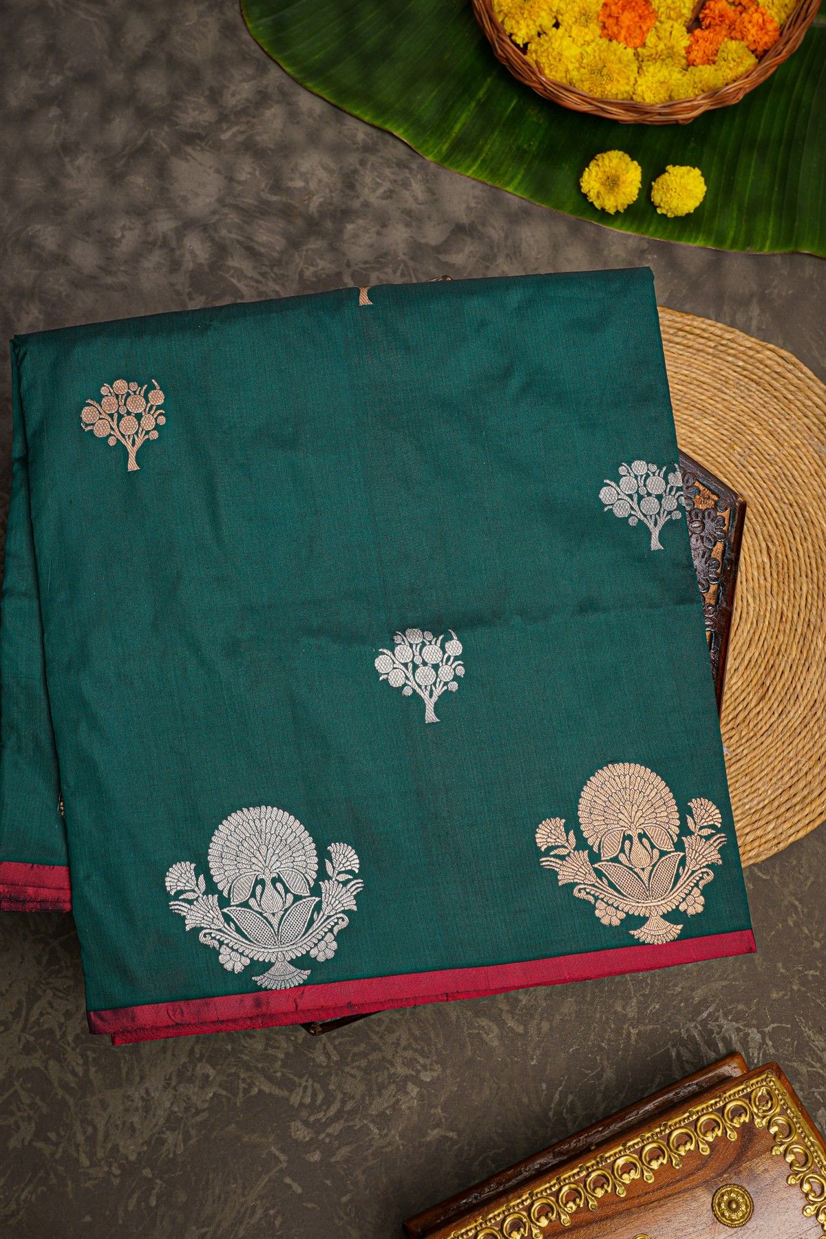 Banarasi Silk Bottle Green Saree