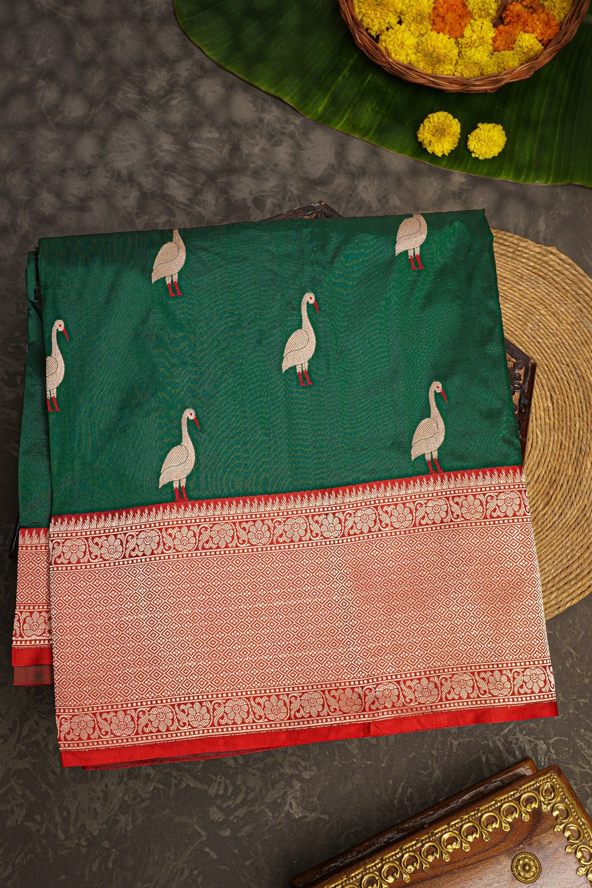 Banarasi Silk Bottle Green Saree