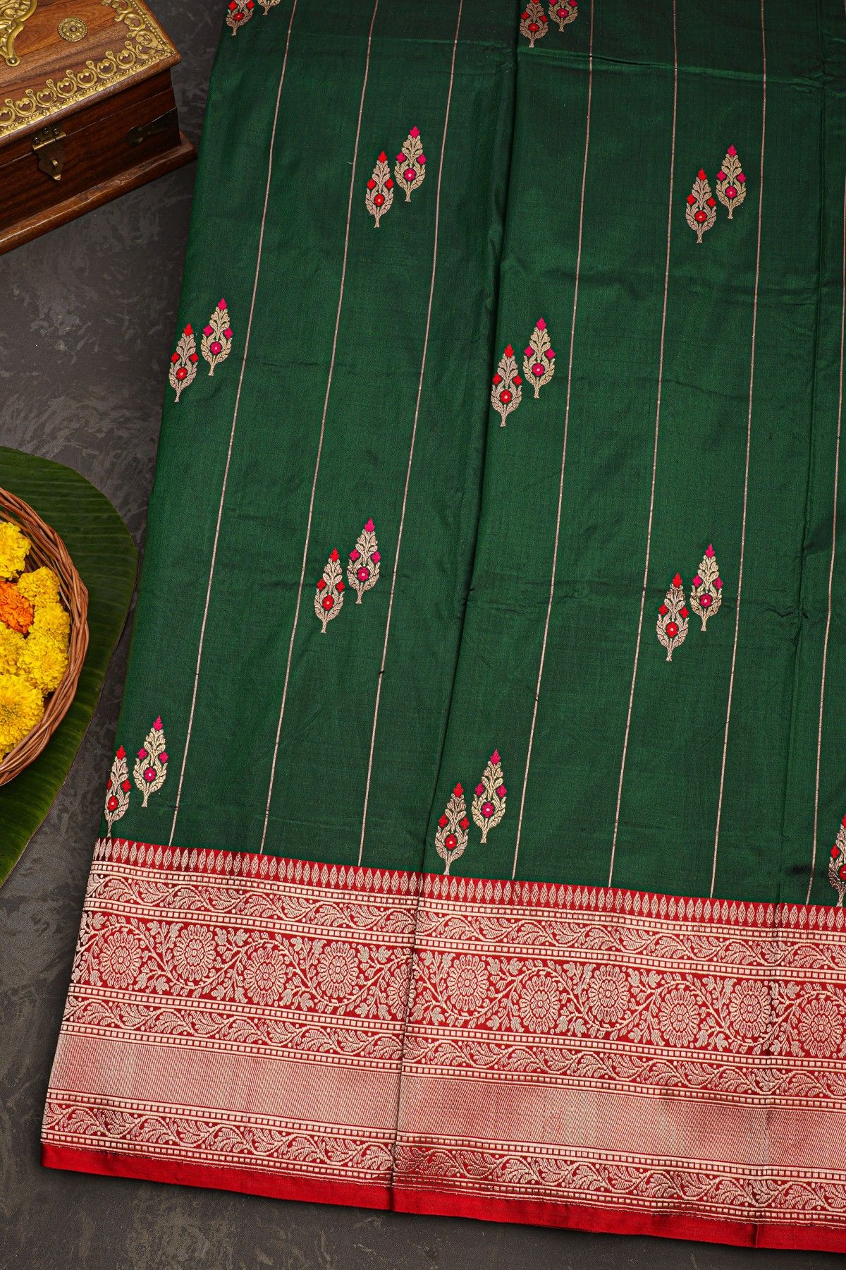 Banarasi Silk Bottle Green Saree