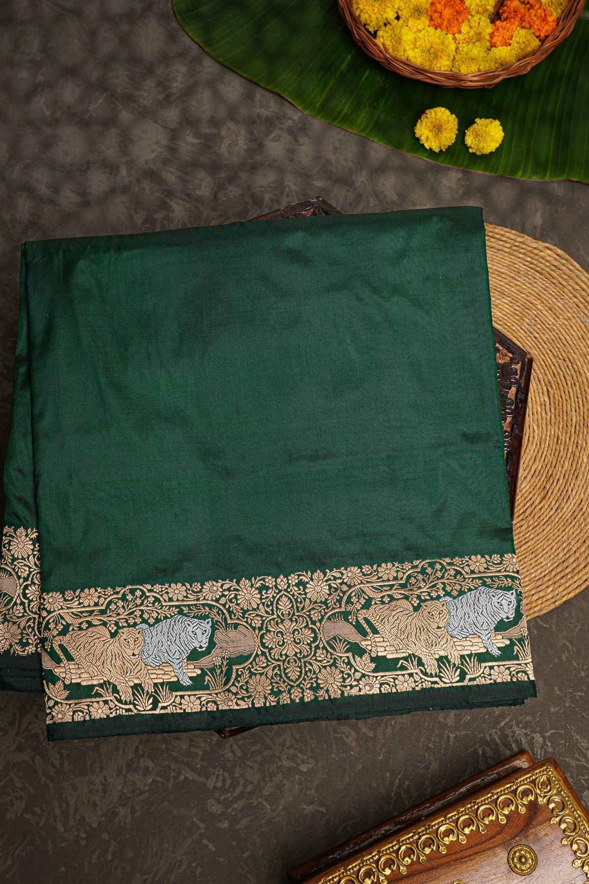 Banarasi Silk Bottle Green Saree