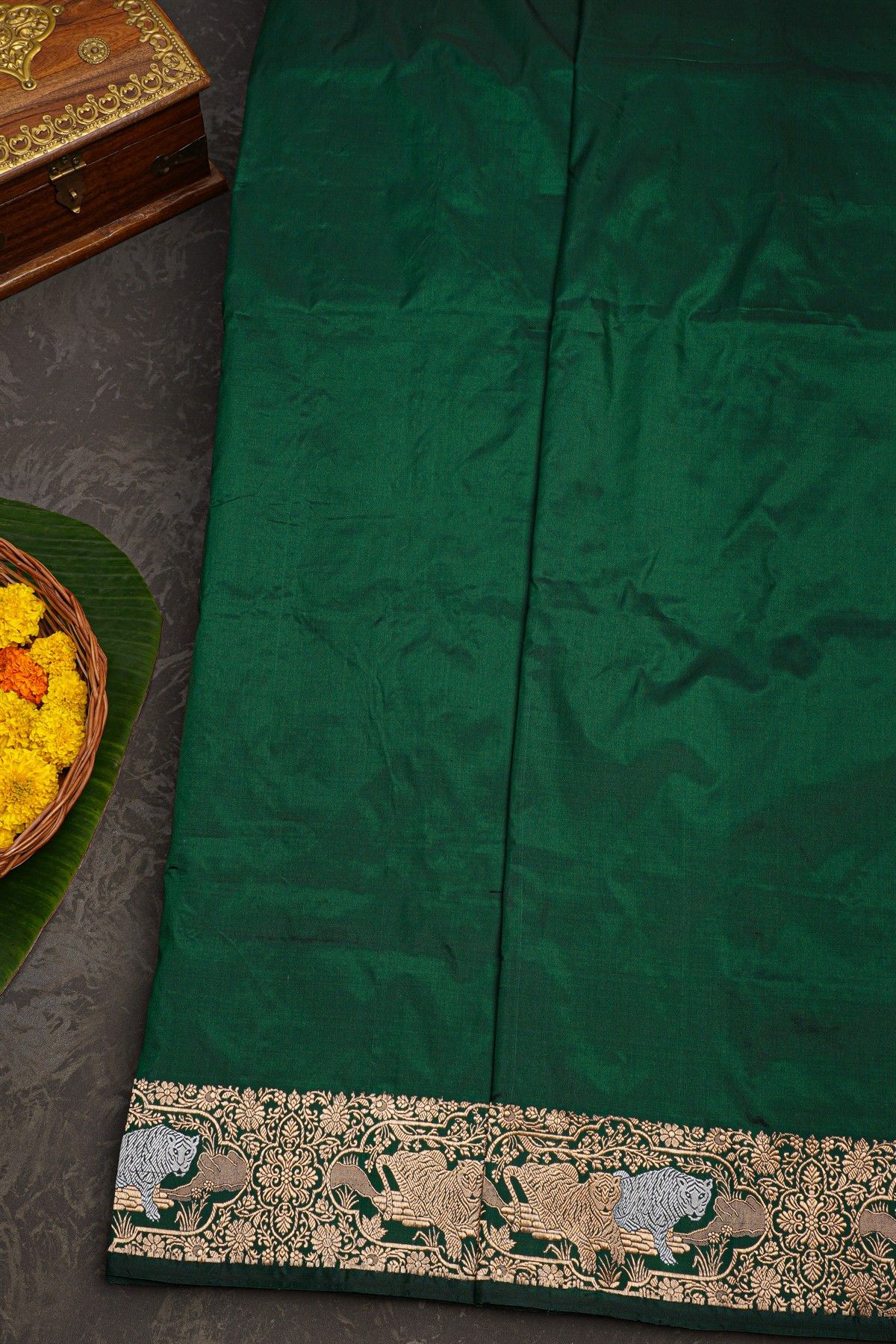 Banarasi Silk Bottle Green Saree