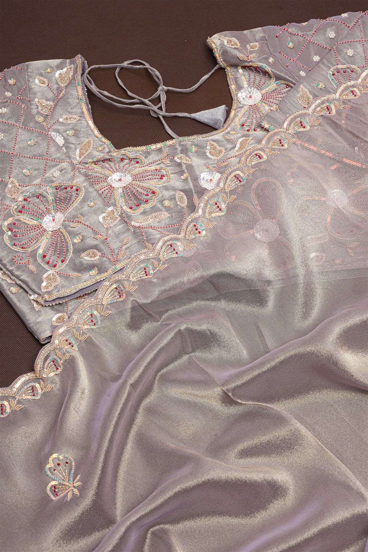 Designer Tissue Grey Saree