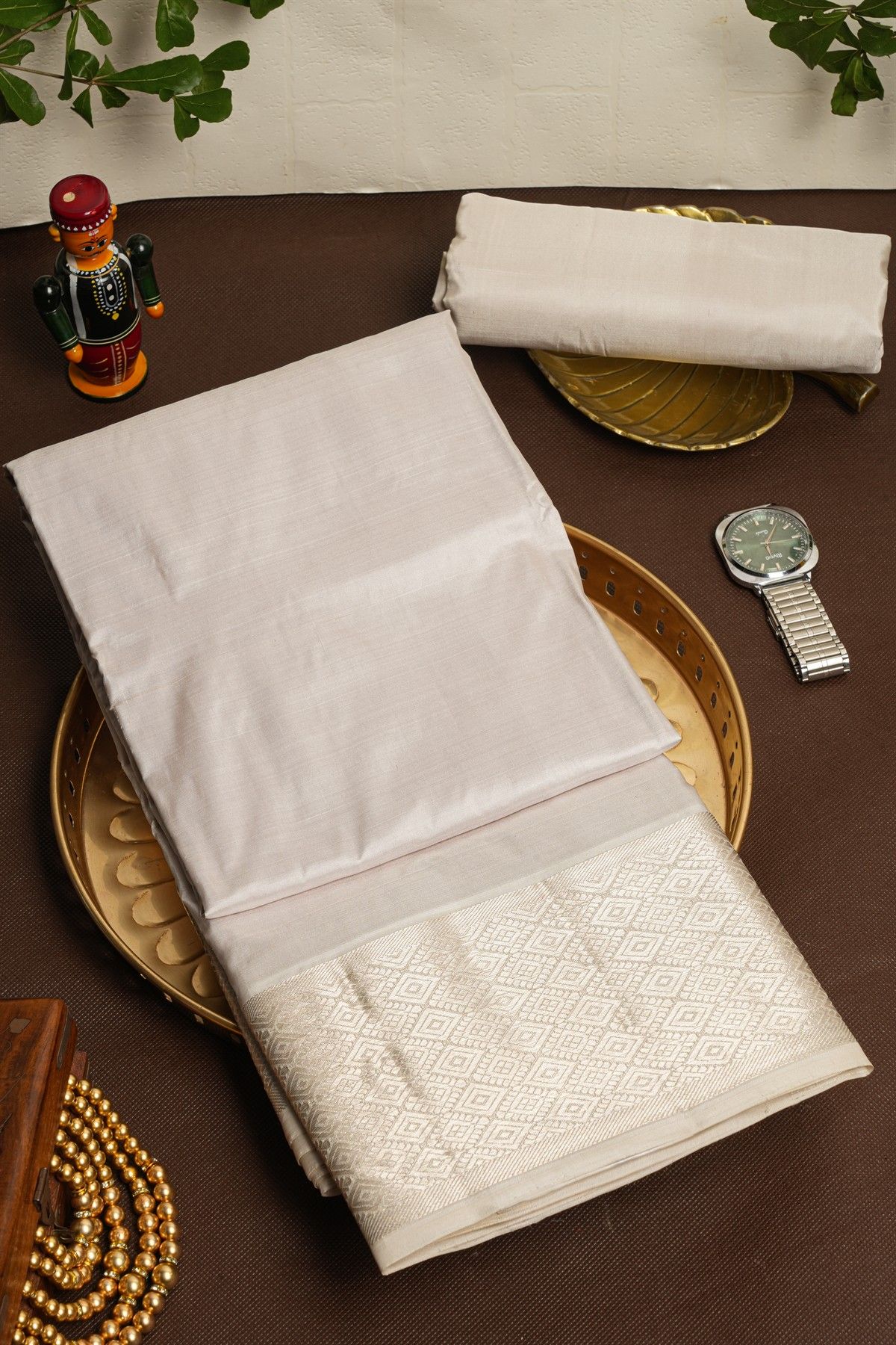 Kancheepuram Silk Off White Pattu Dhoti