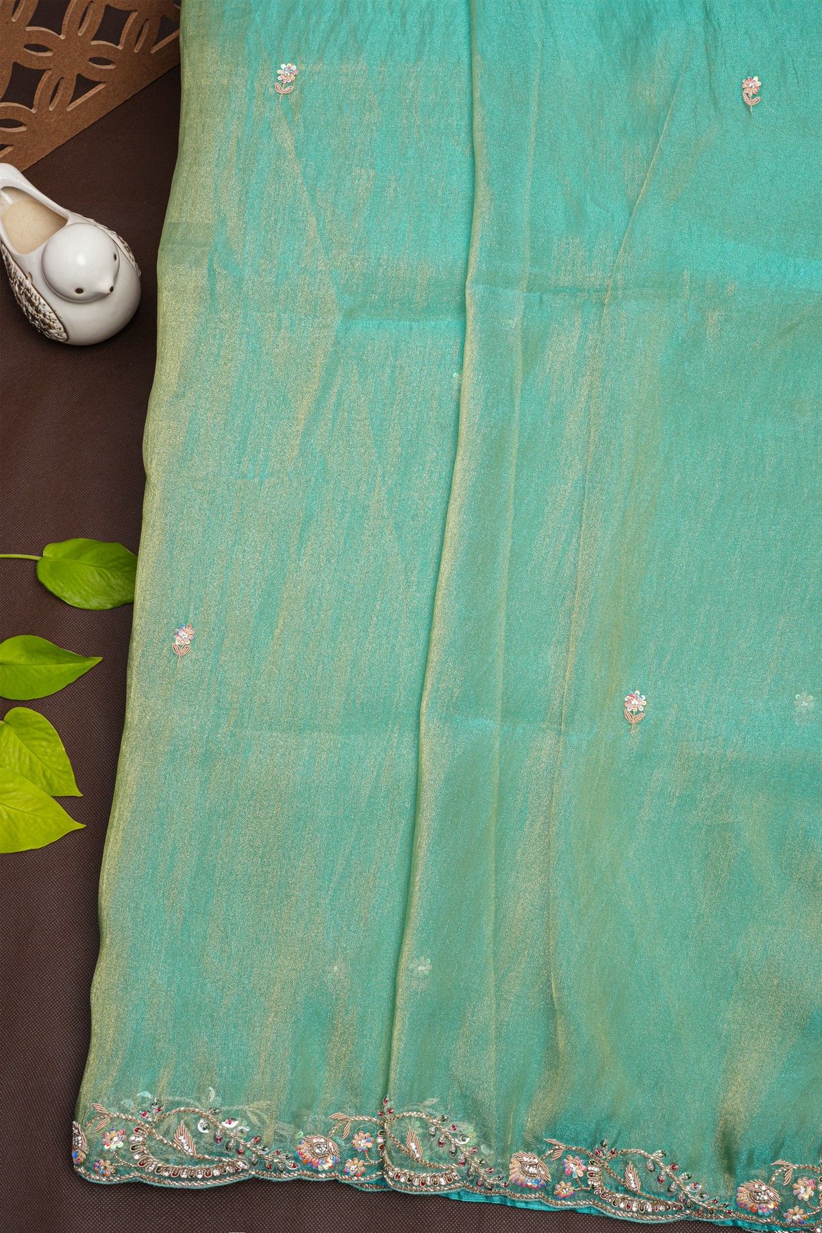 Designer Tissue Sea Green Saree