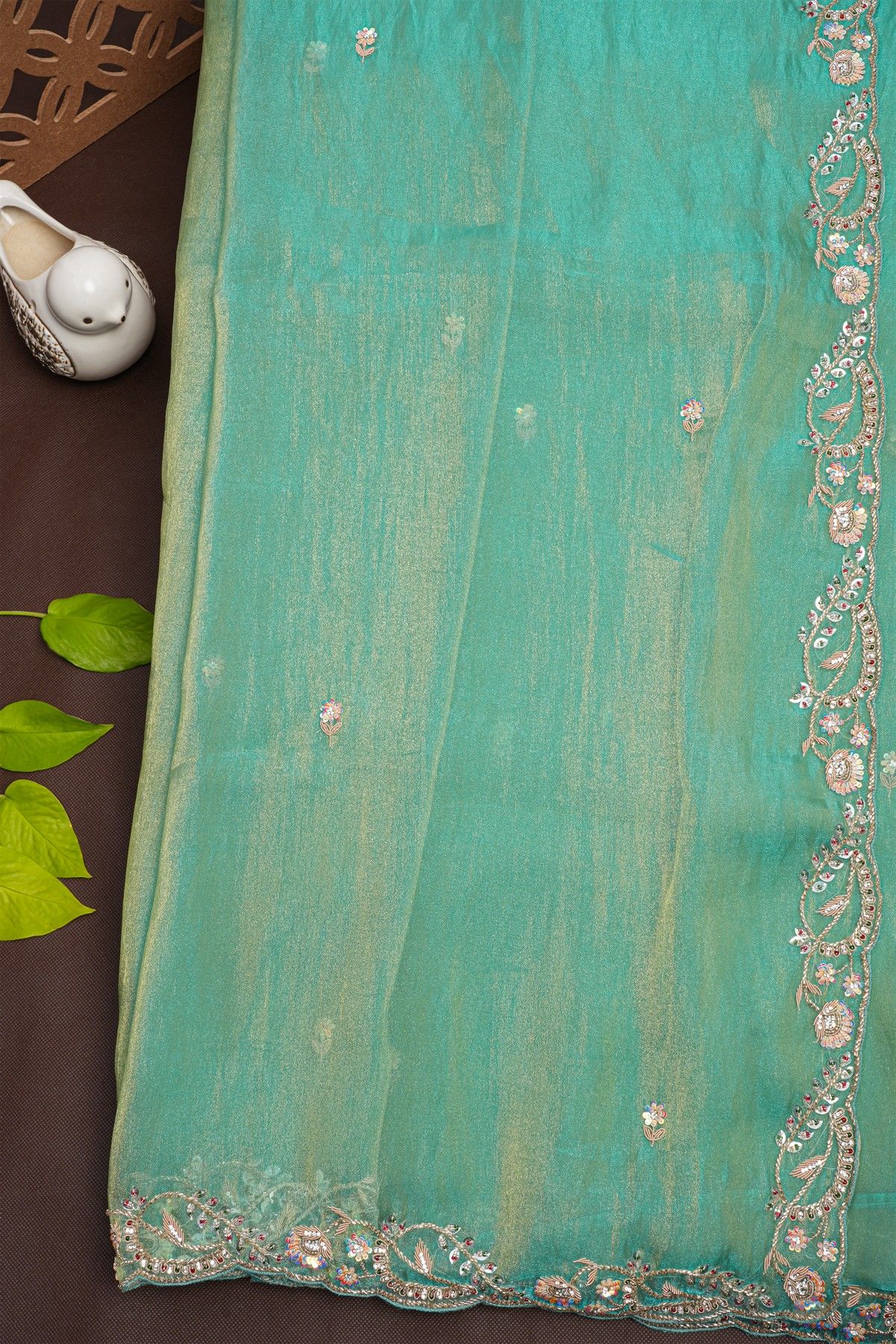 Designer Tissue Sea Green Saree