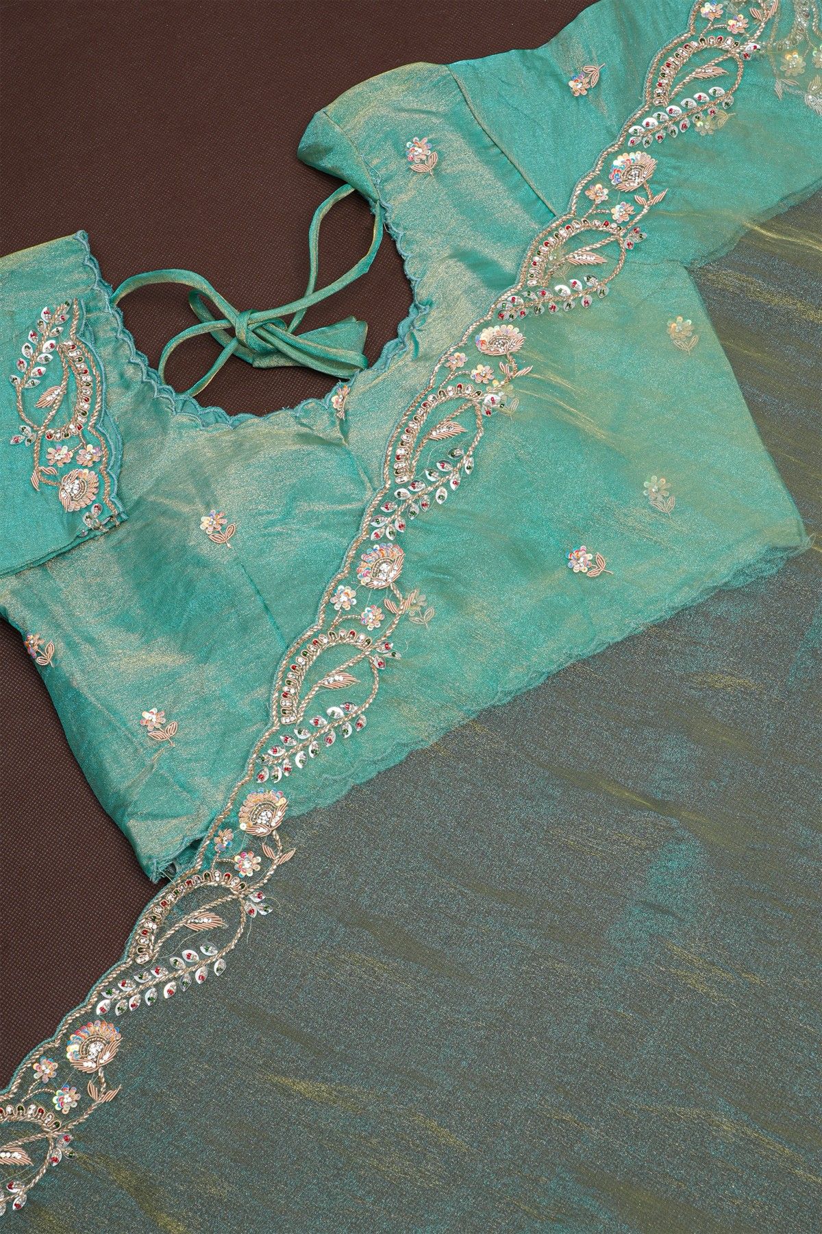 Designer Tissue Sea Green Saree