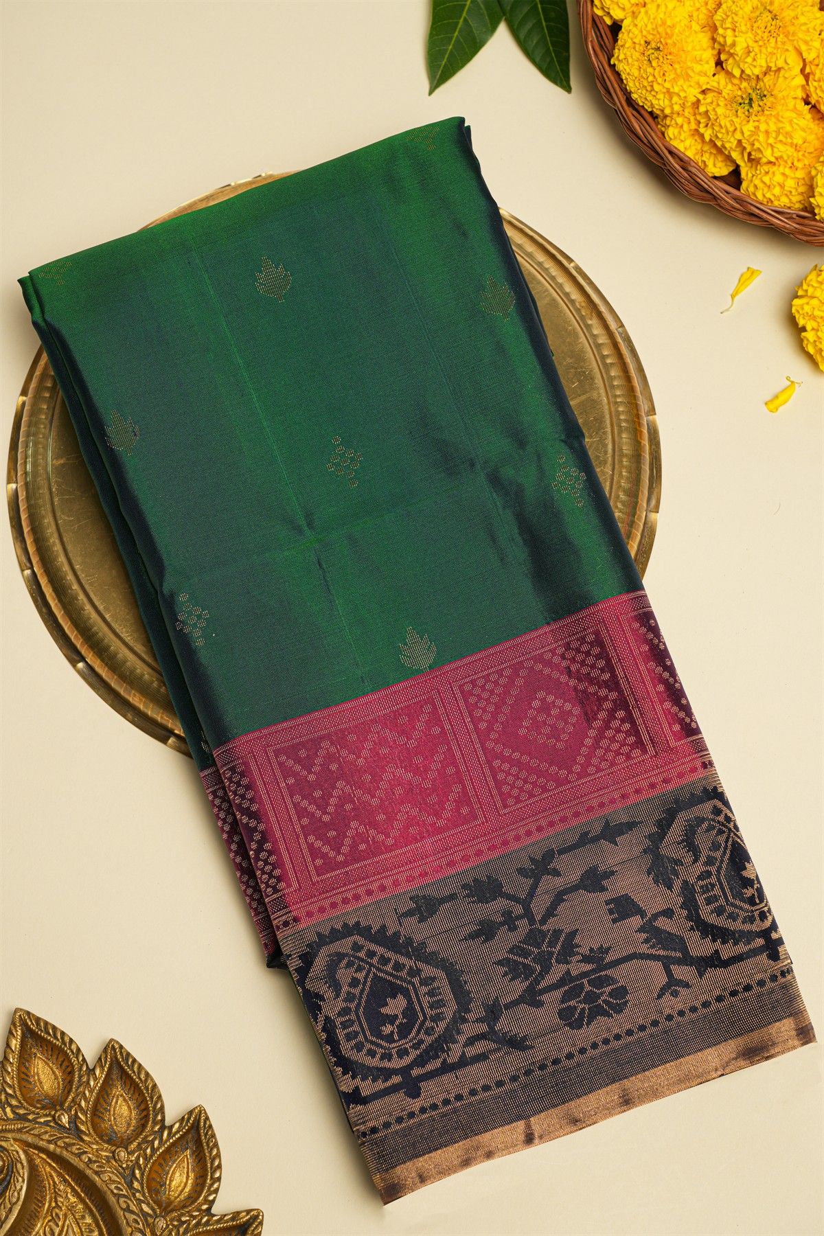 Coimbatore Soft Silk Bottle Green Saree