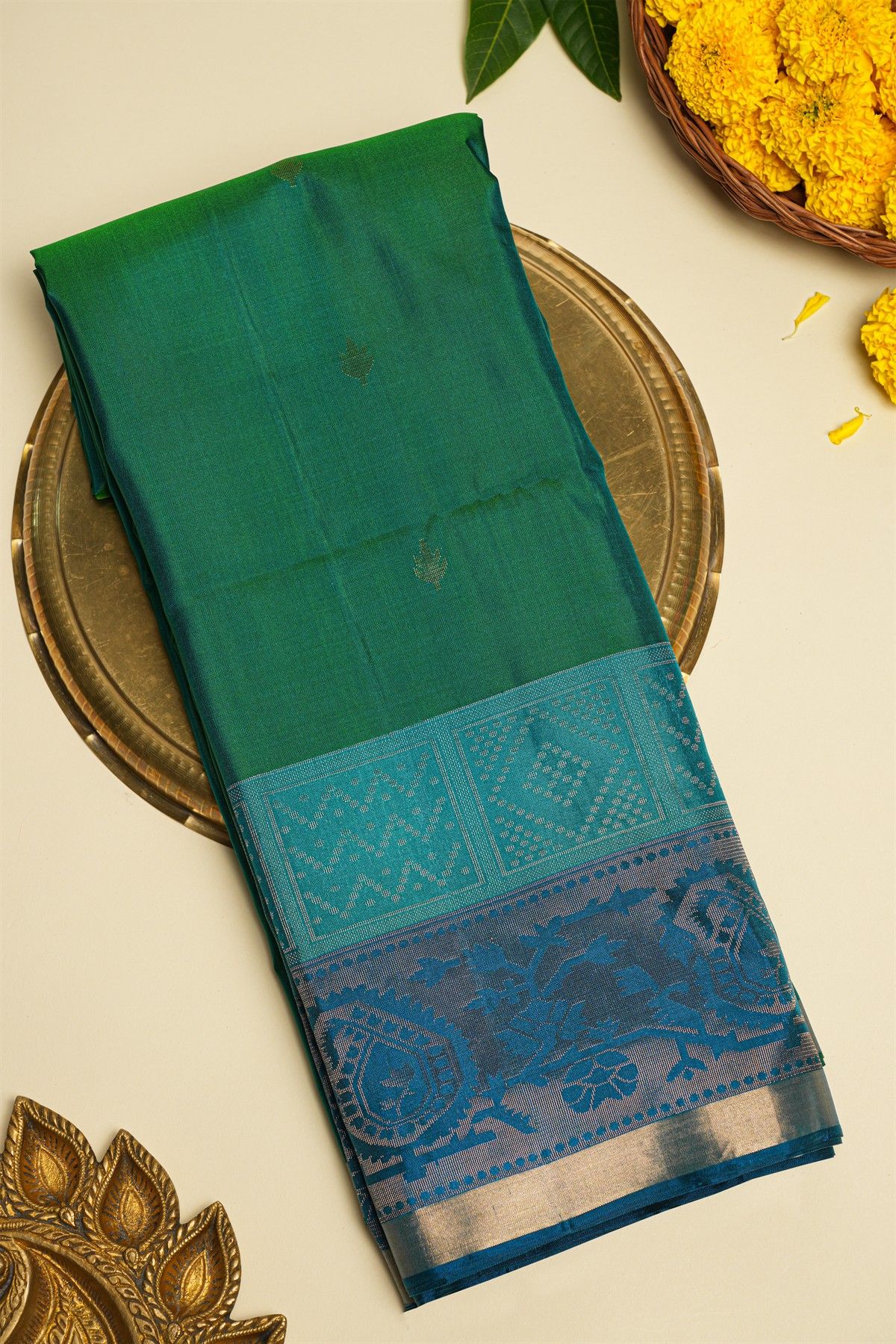Coimbatore Soft Silk Peacock Green Saree
