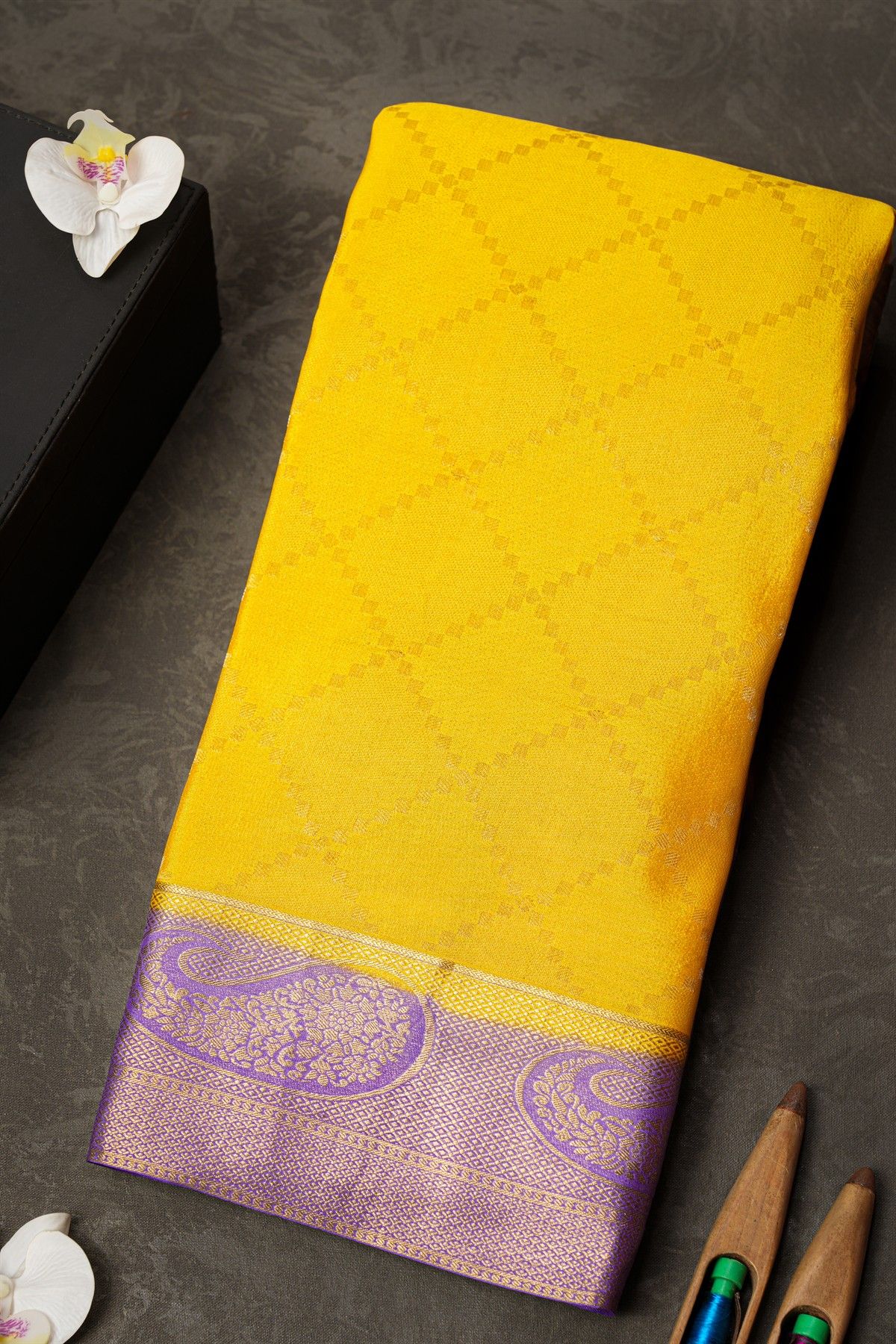 Mysore Crepe Yellow Saree