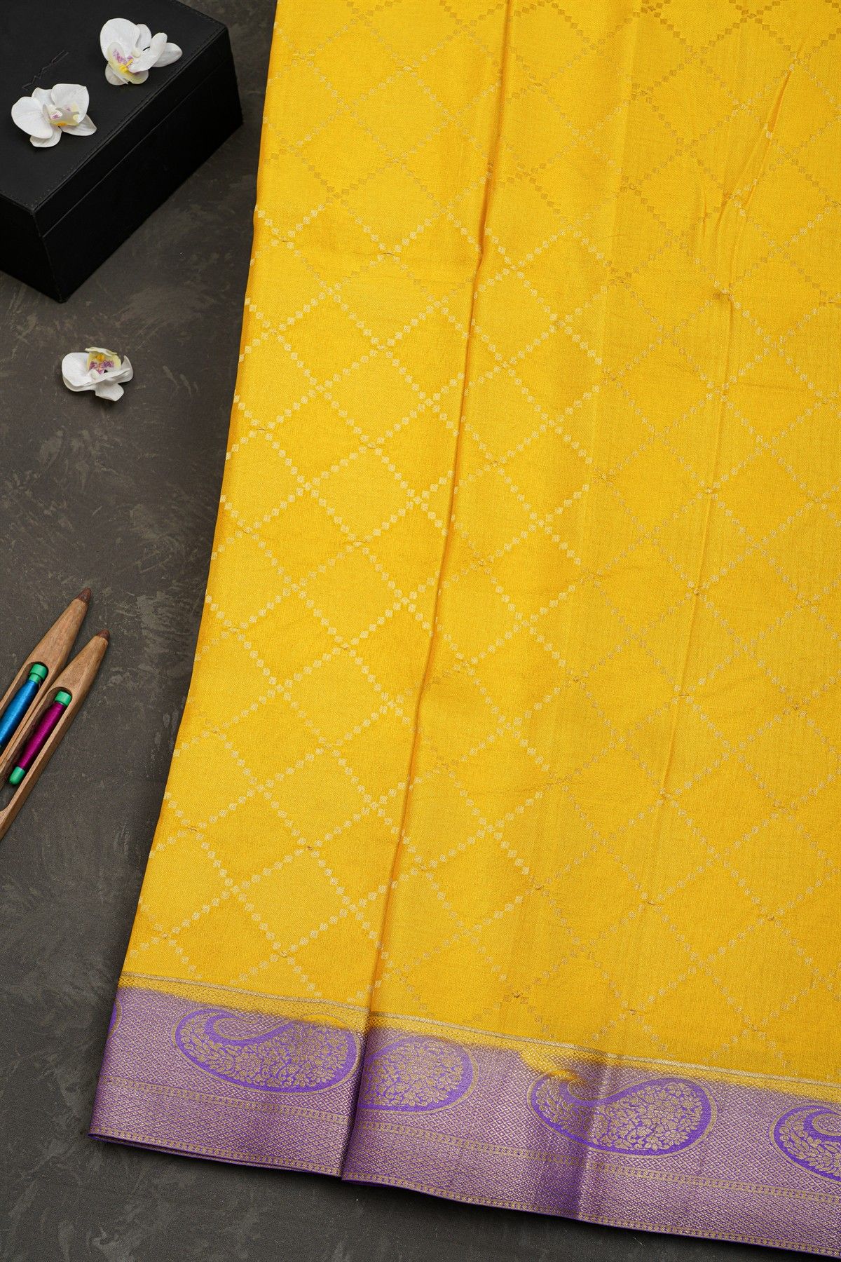 Mysore Crepe Yellow Saree