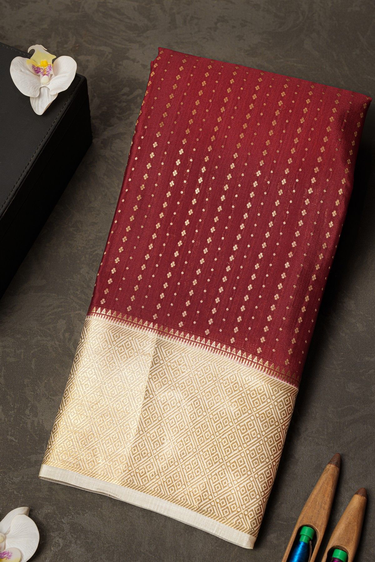 Mysore Crepe Maroon Saree