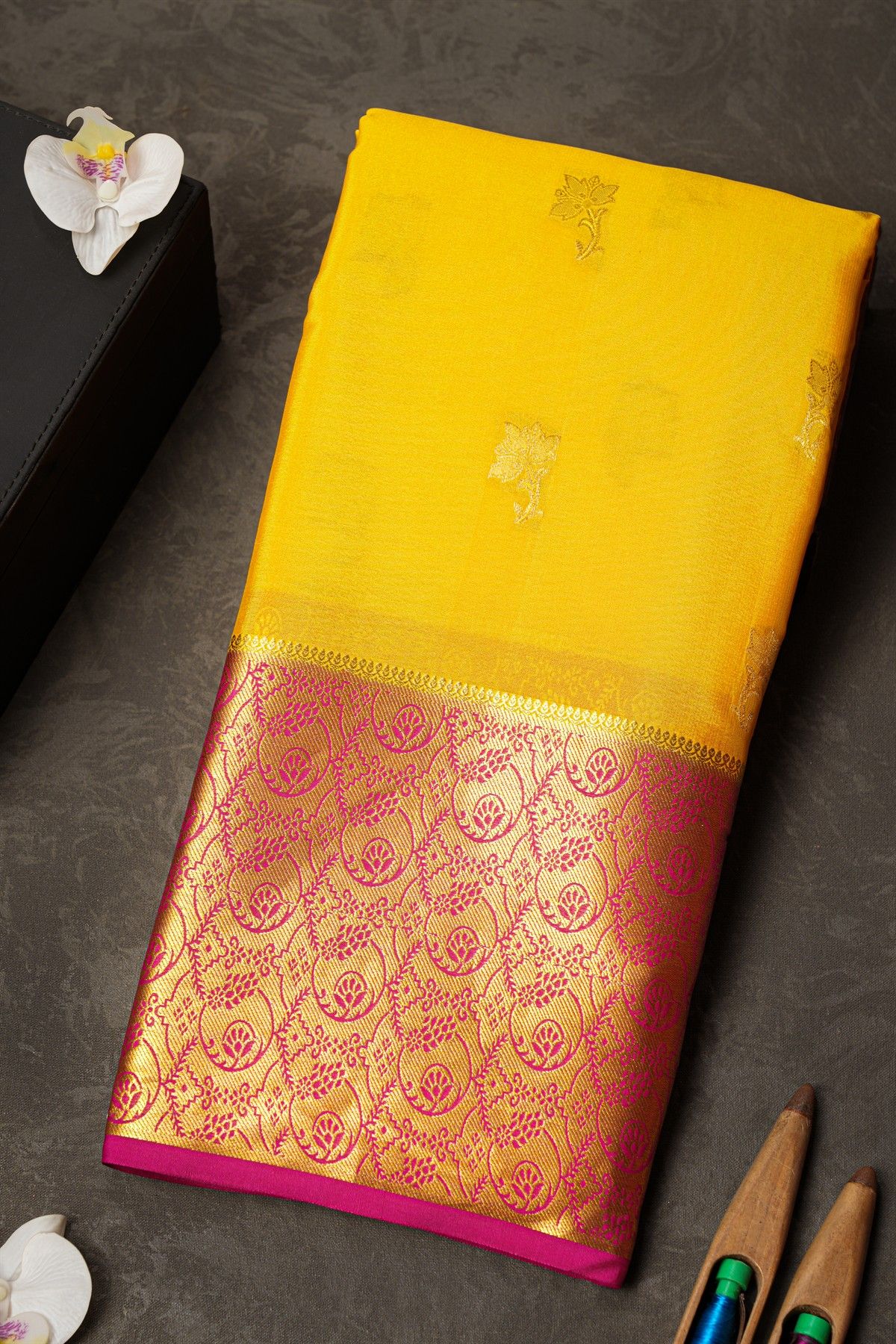 Mysore Crepe Yellow Saree