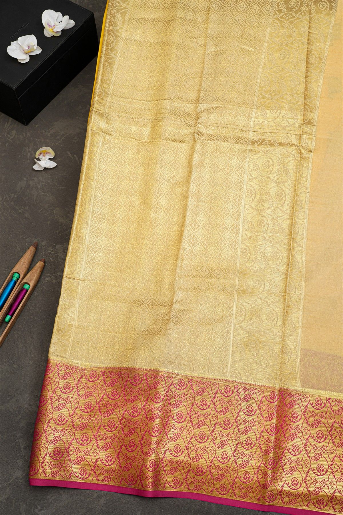 Mysore Crepe Yellow Saree