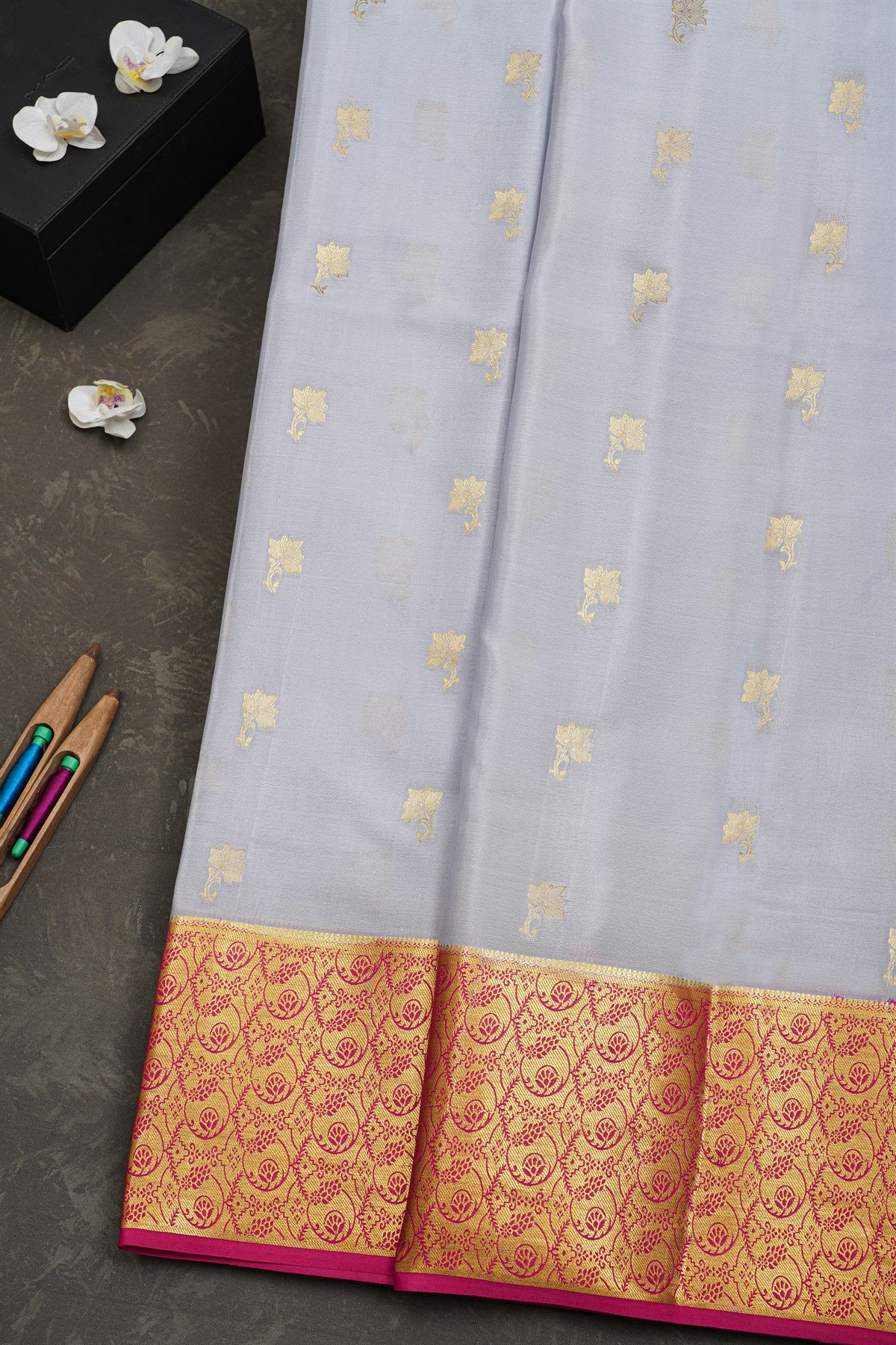 Mysore Crepe Grey Saree
