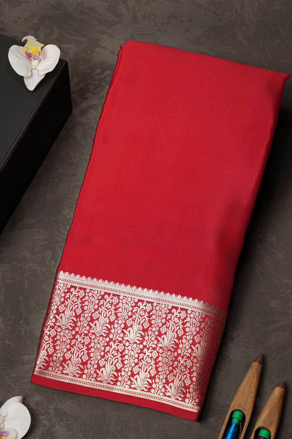 Mysore Crepe Red Saree