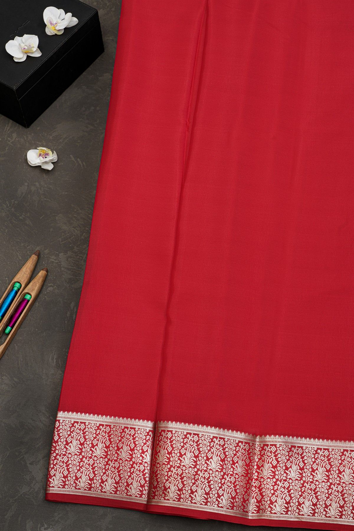 Mysore Crepe Red Saree