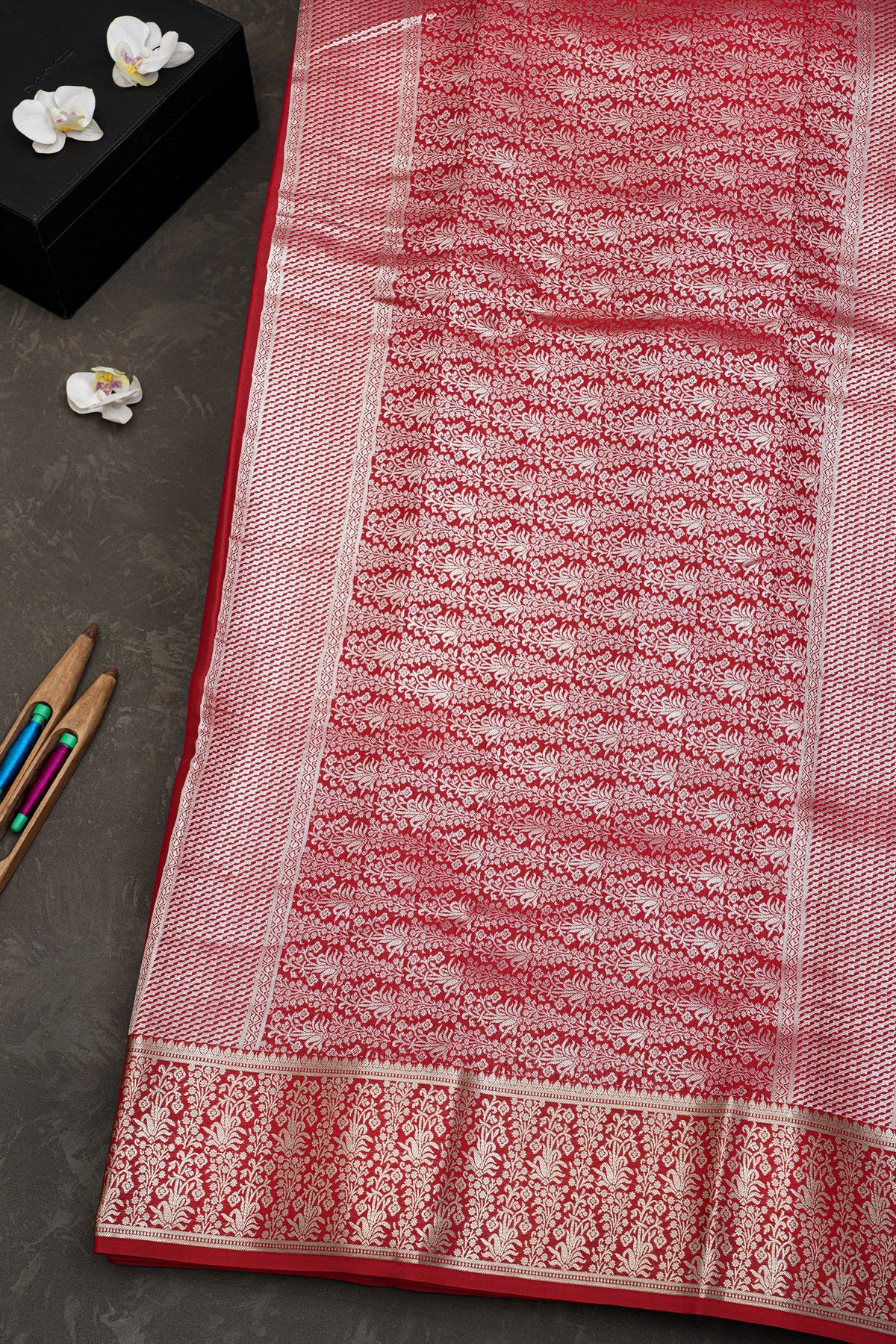 Mysore Crepe Red Saree