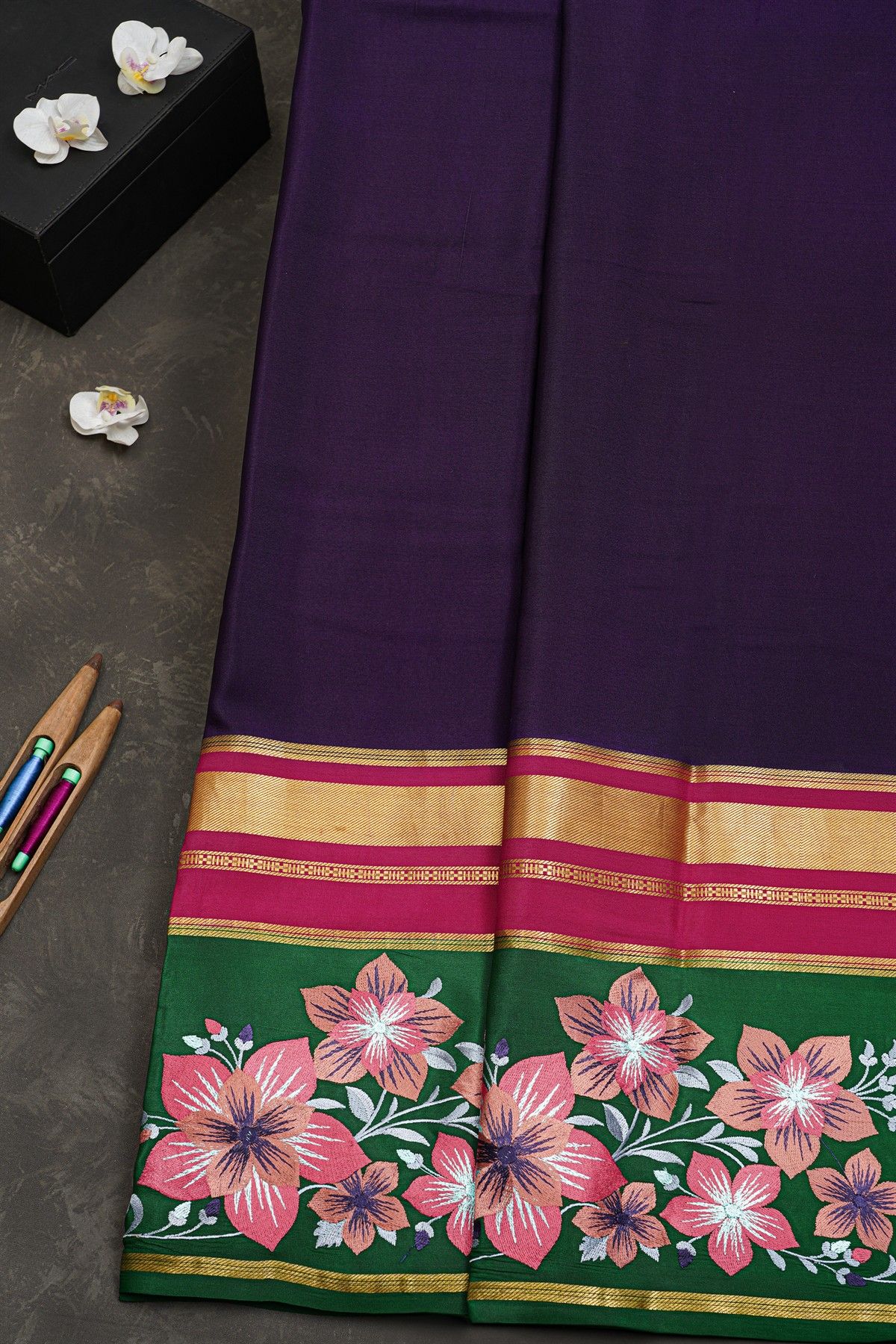 Mysore Crepe Navy Blue Saree