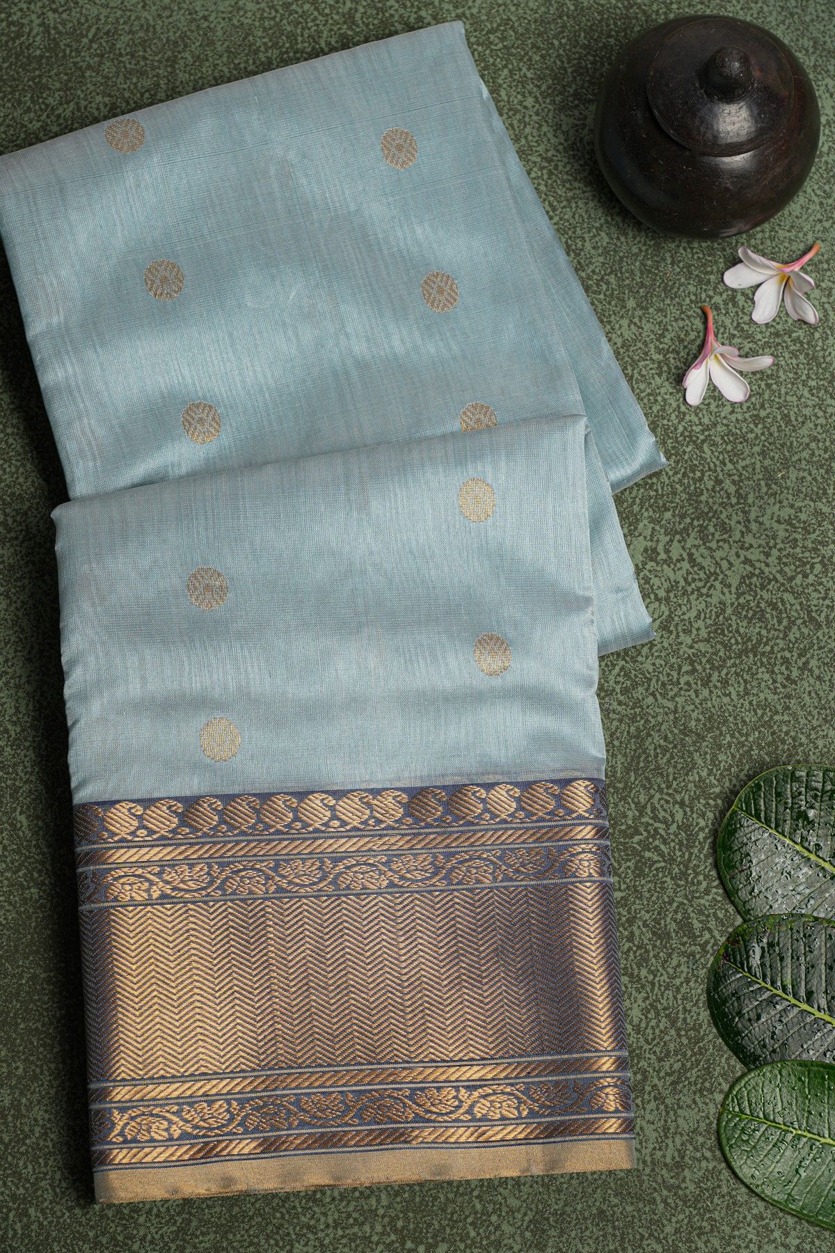 Chanderi Sico Ice Blue Saree
