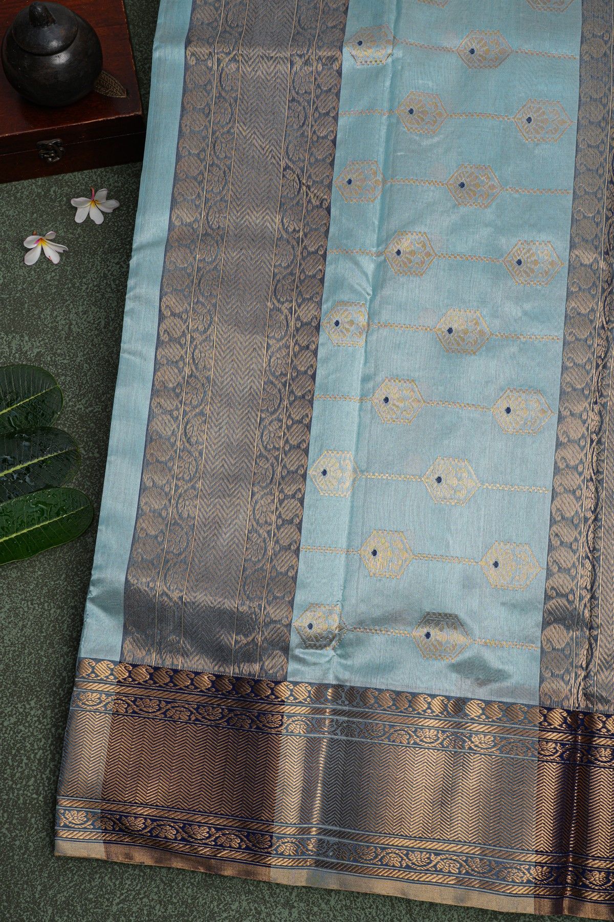 Chanderi Sico Ice Blue Saree