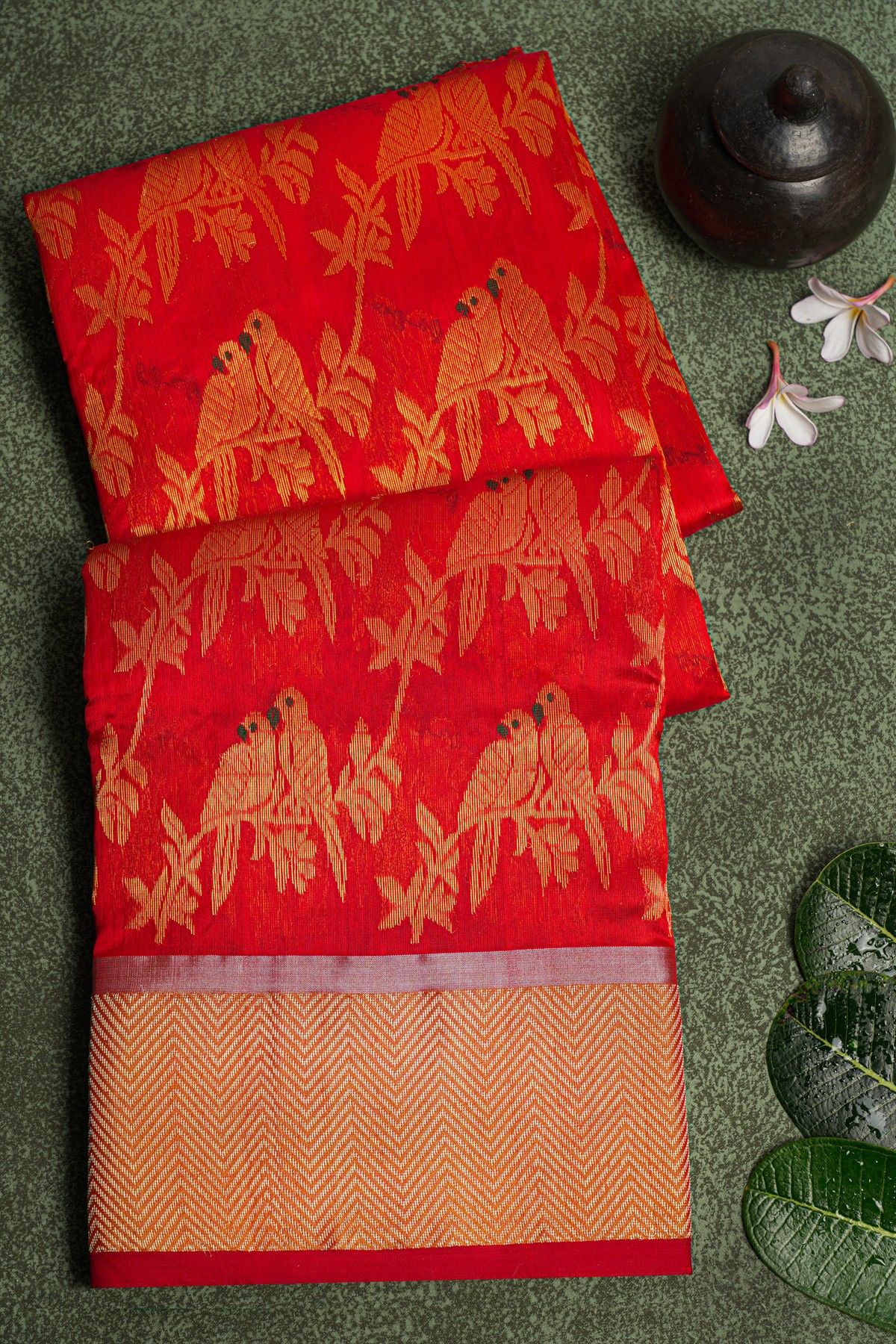 Chanderi Sico Red Saree