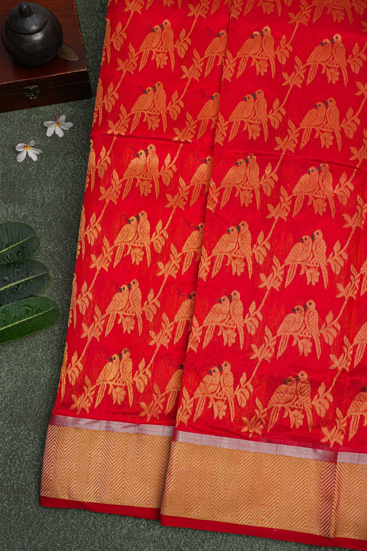 Chanderi Sico Red Saree
