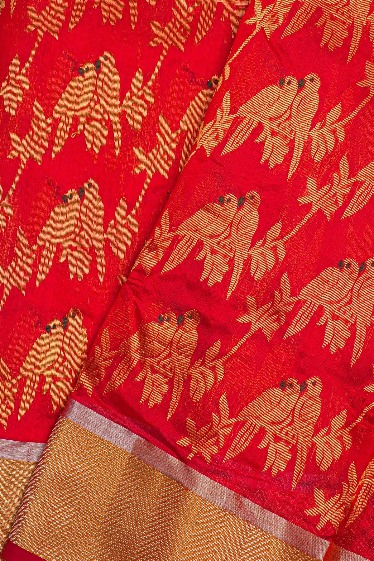 Chanderi Sico Red Saree